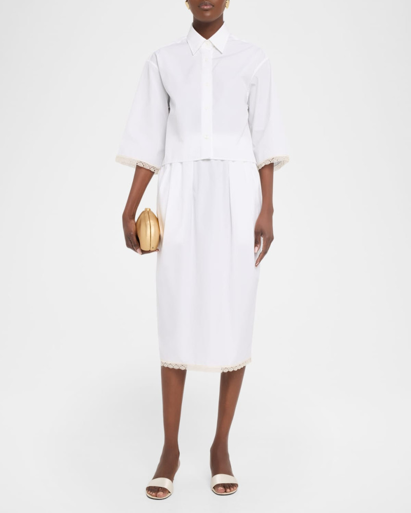MARIA McMANUS Lace-Trim Short-Sleeve Crop Button-Down Shirt outlook