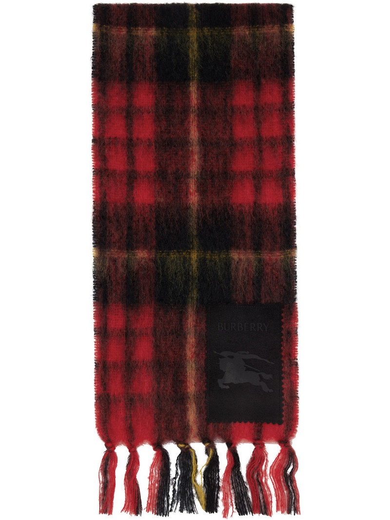 Red Check Mohair Wool Scarf 1