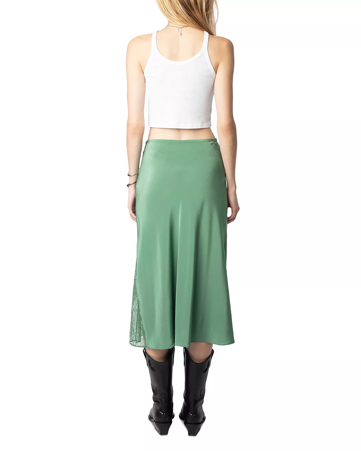 Jayla Lace Trim Silk Midi Skirt - 4