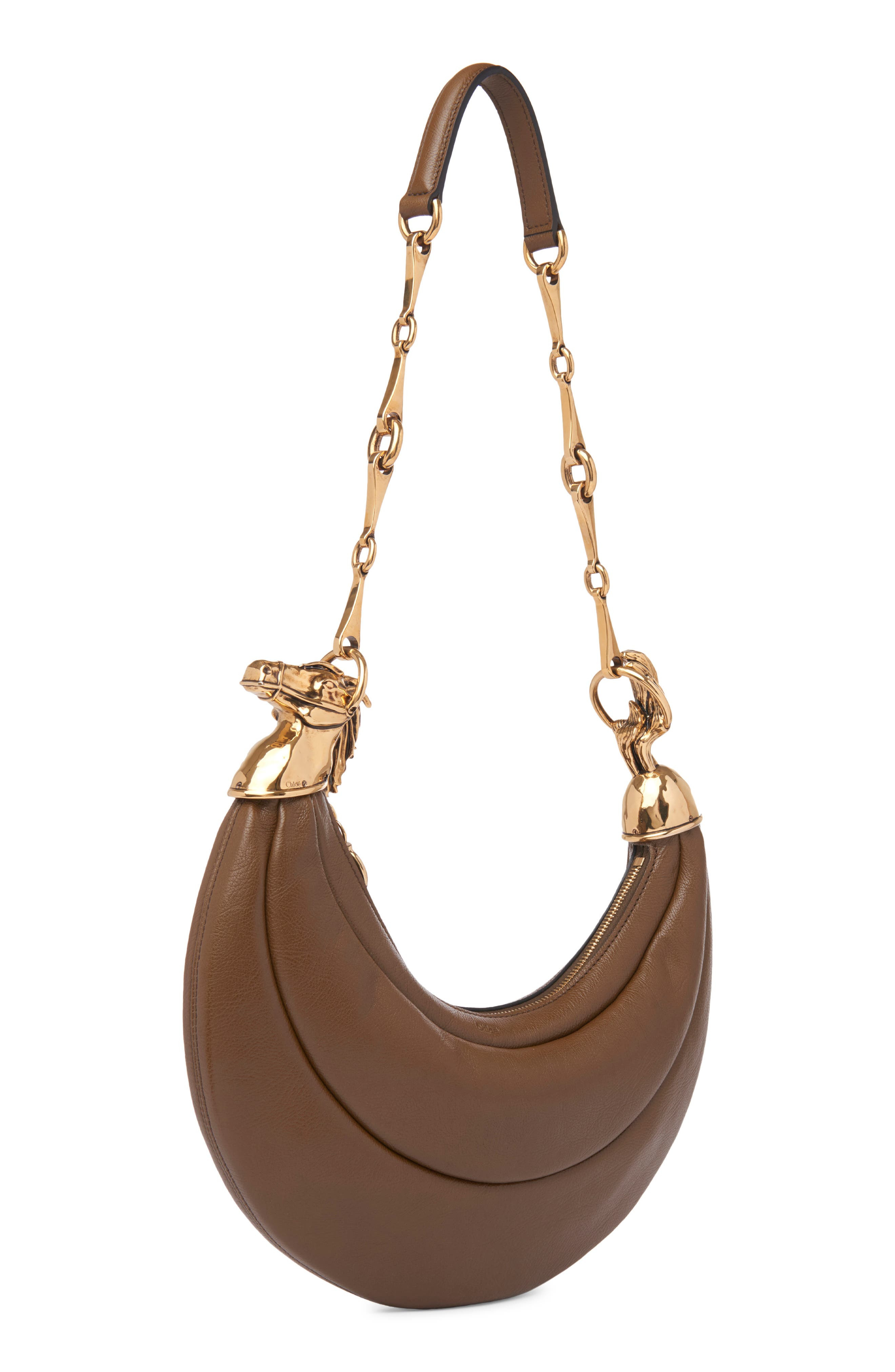 Chloé Chain Horse Leather Hobo Bag in Dark Khaki 20V at Nordstrom - 3