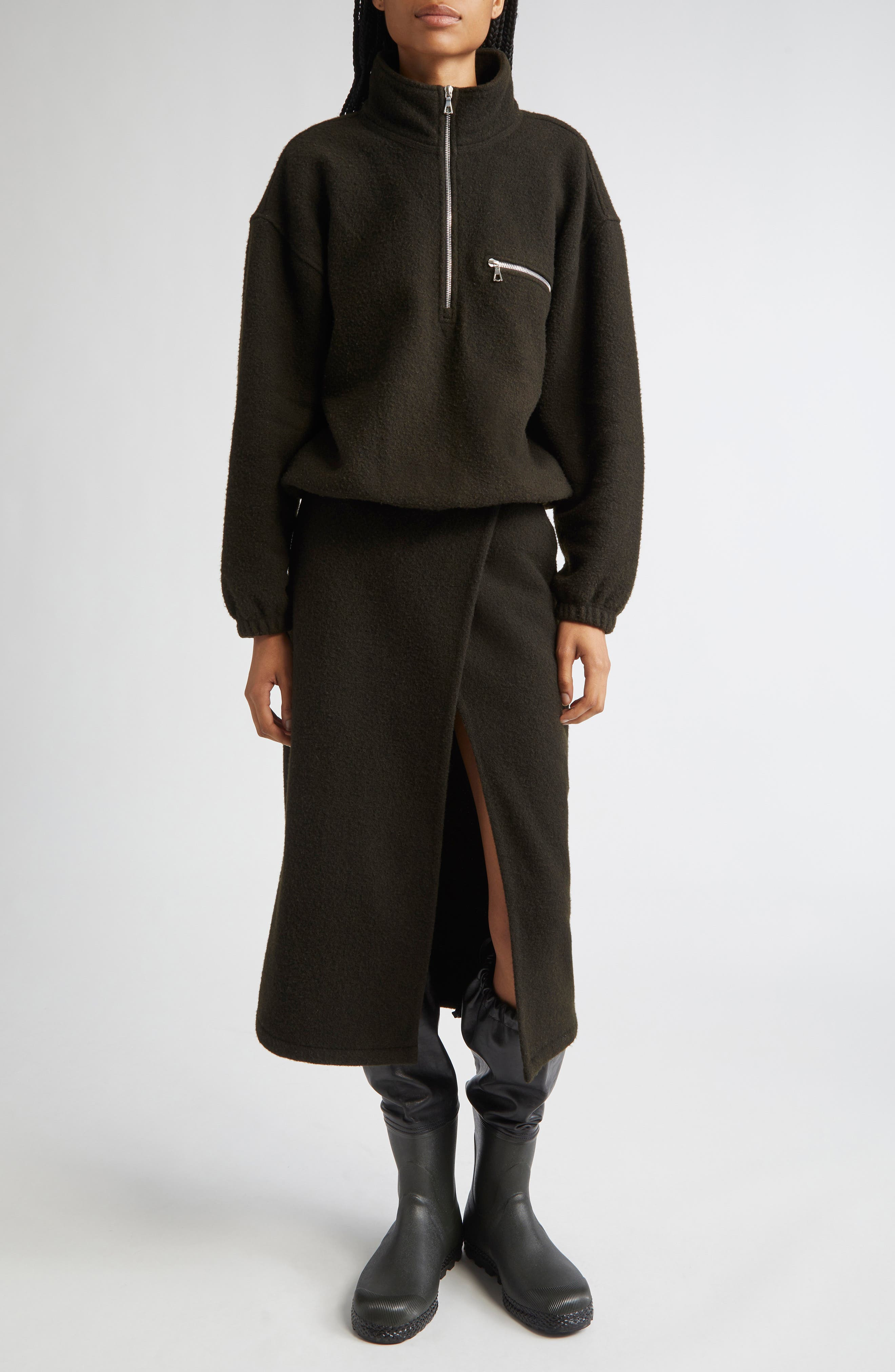 RIER Wool Fleece Wrap Skirt in Tourbe Fleece at Nordstrom - 2