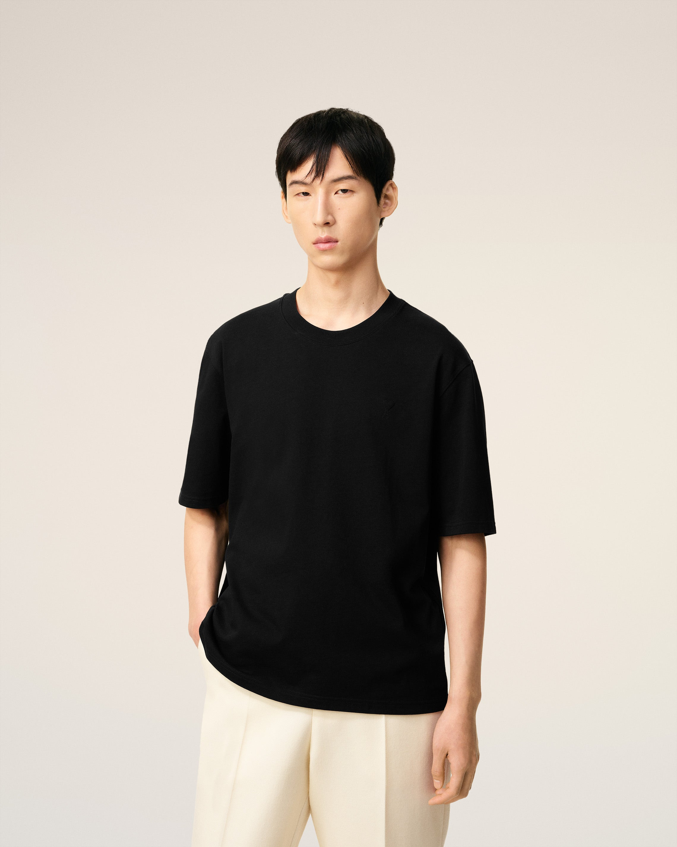 BLACK COTTON AMI DE COEUR T-SHIRT - 3