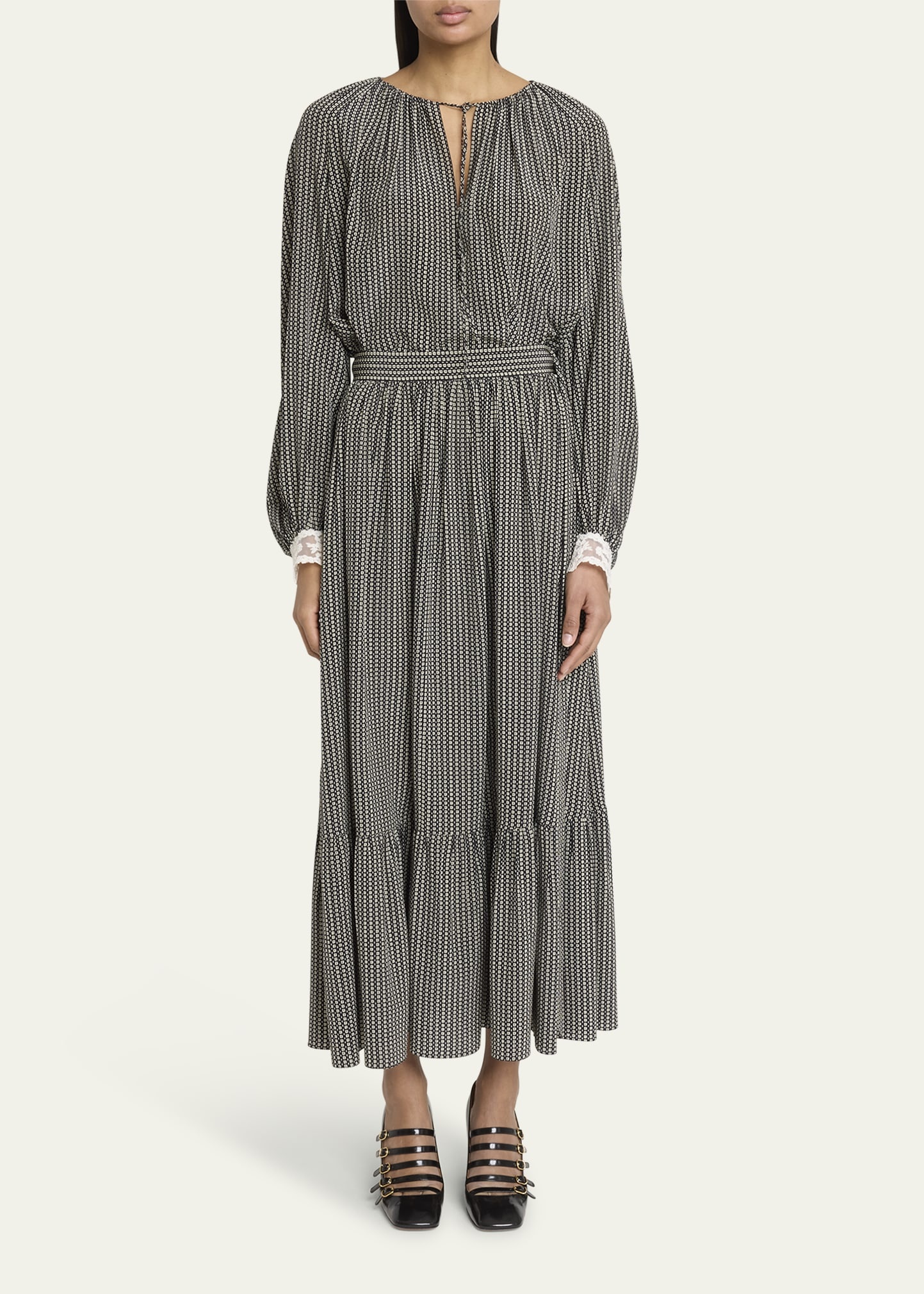 Micro Check Silk Maxi Skirt - 2