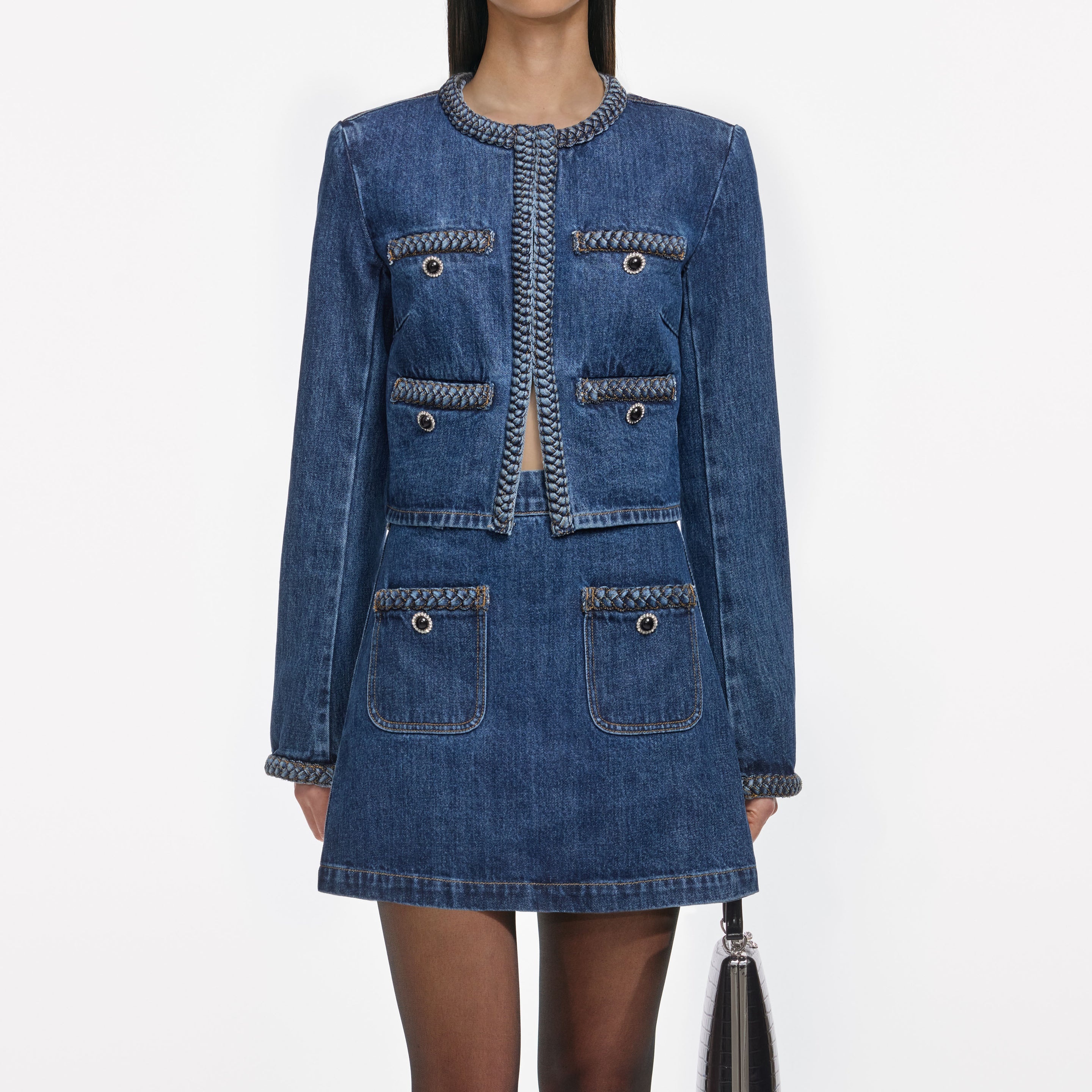 Denim Braided Mini Skirt - 4