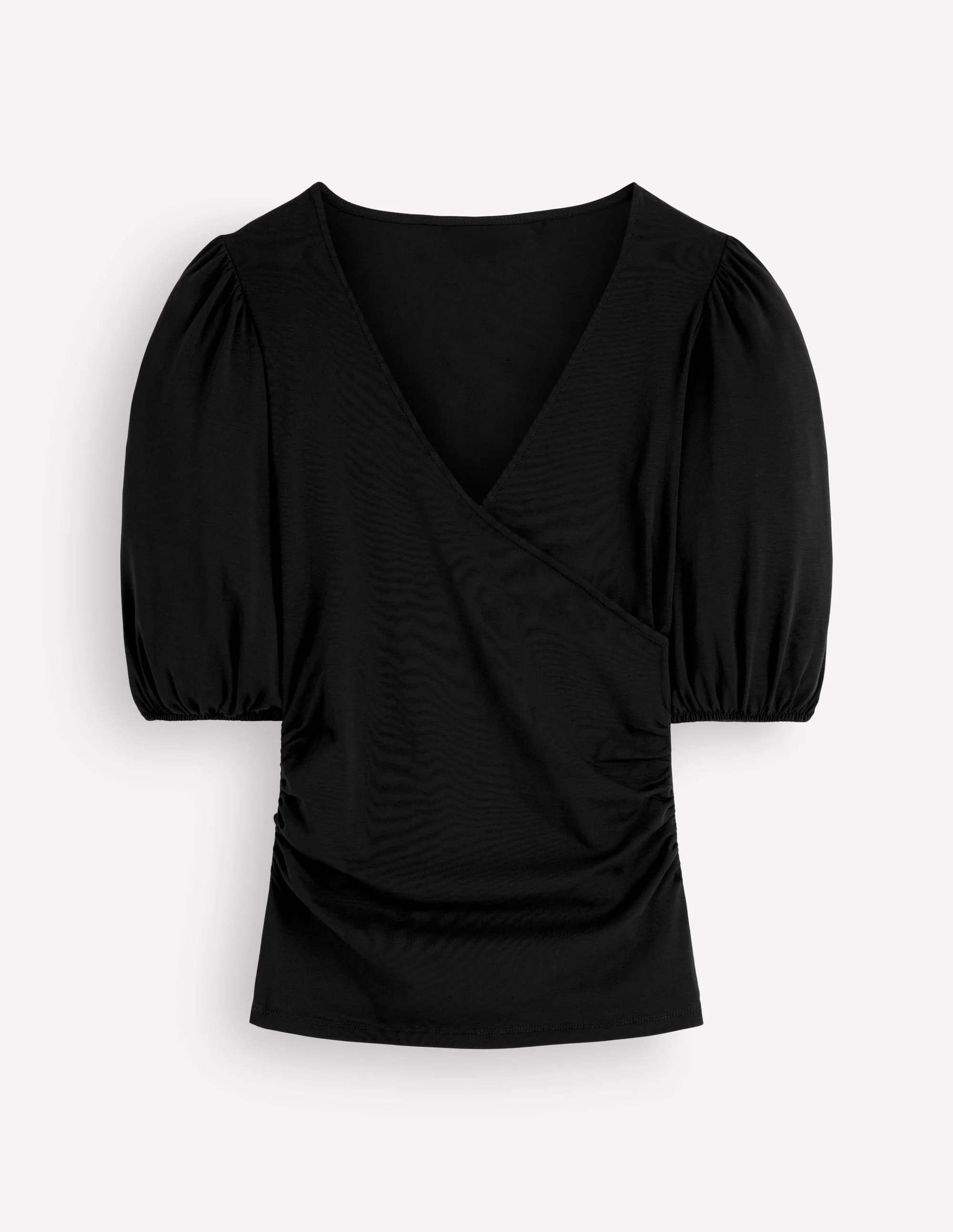Tia Ruched Wrap Top-Black - 1