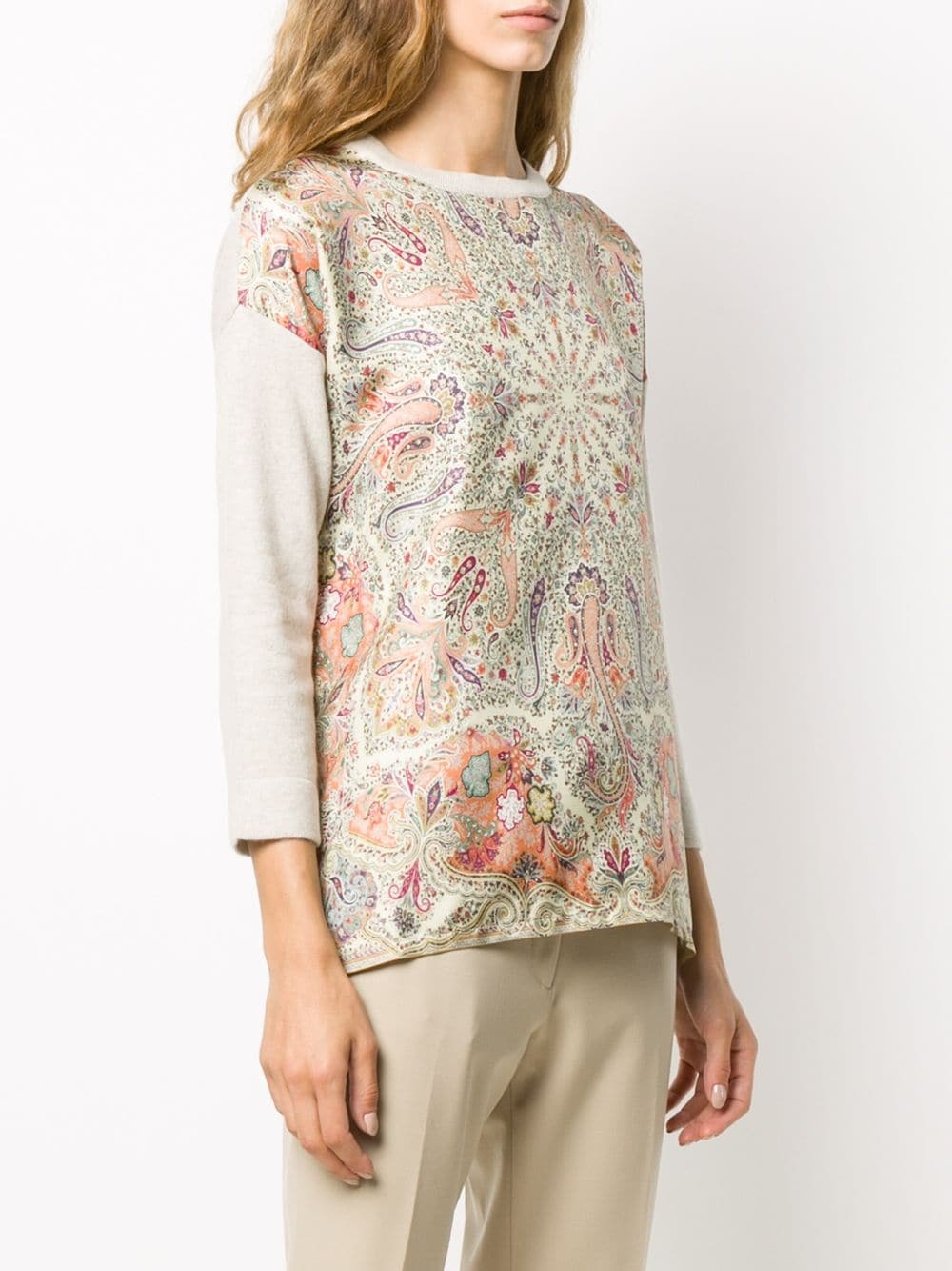 paisley print contrast-sleeve jumper - 3