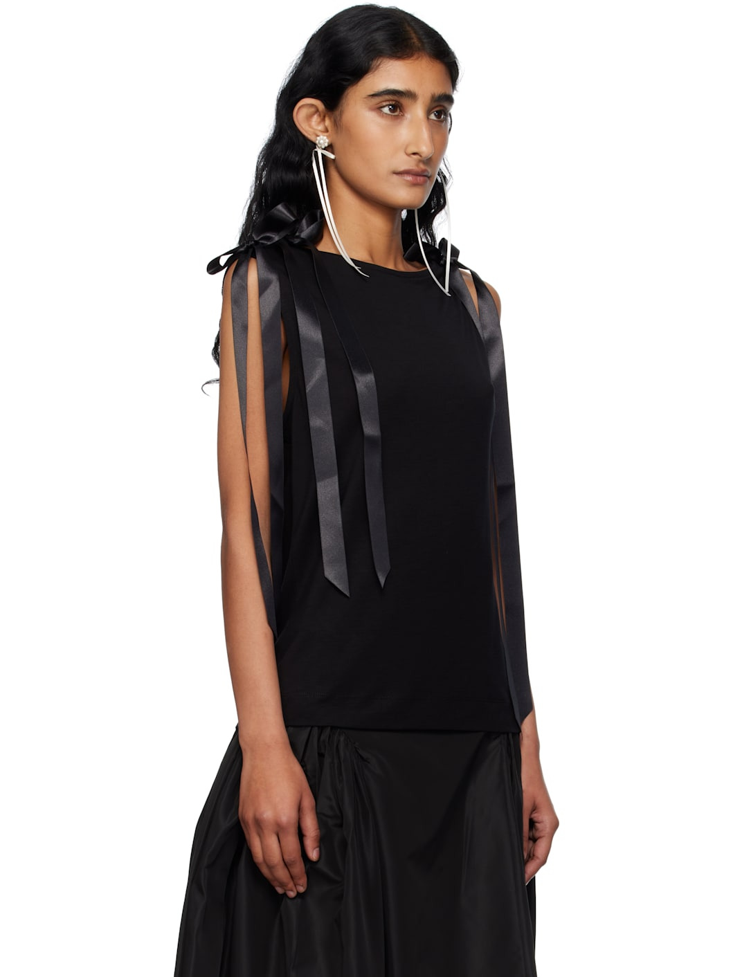 Black Bow Ribbon Tail Tank Top - 2