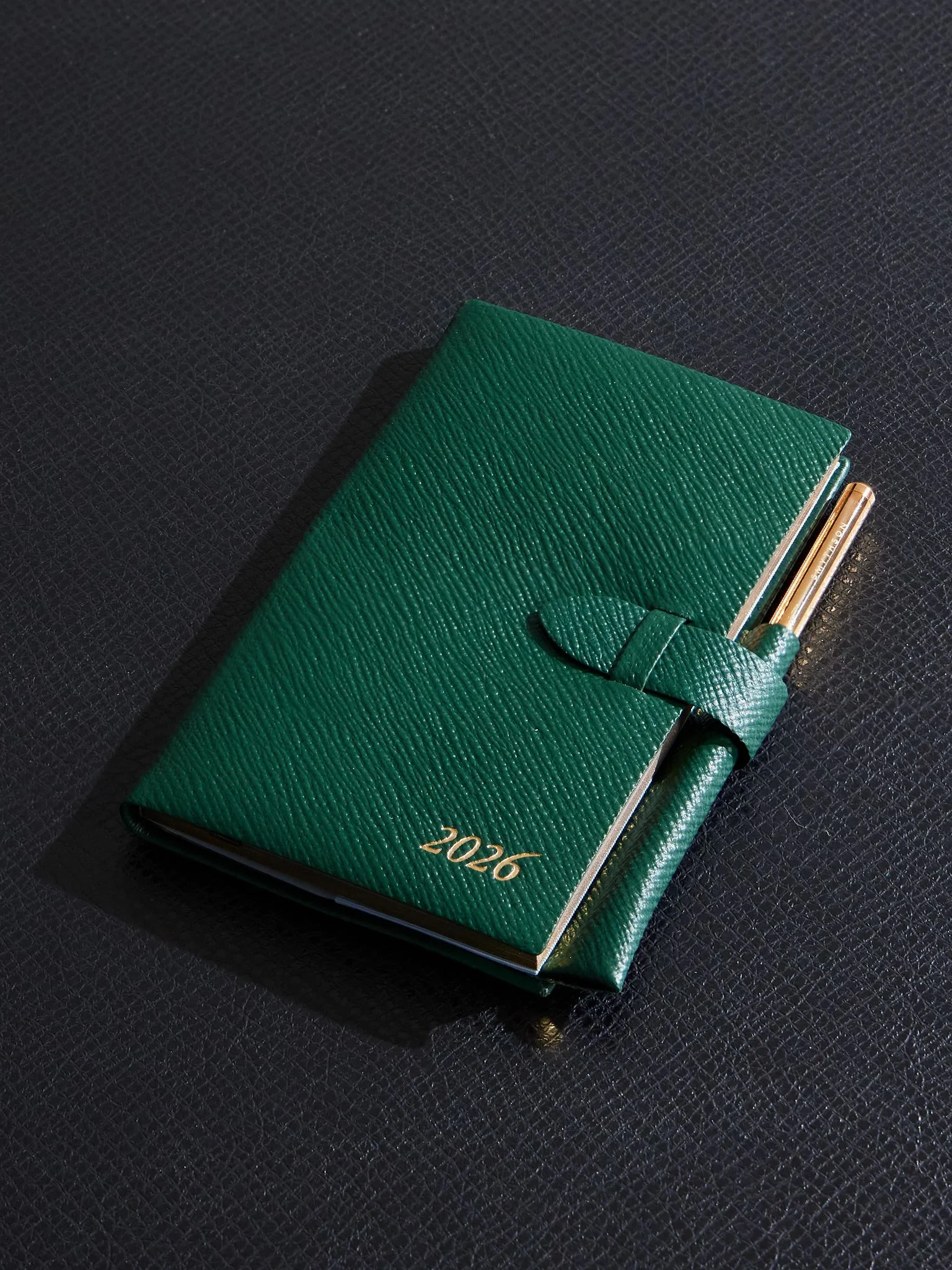 Panama Cross-Grain Leather 2026 Weekly Diary with Pencil Green - 1