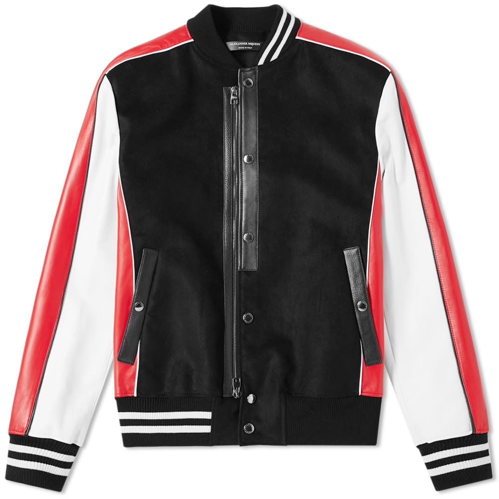 Alexander McQueen Leather Sleeve Varsity Jacket - 1