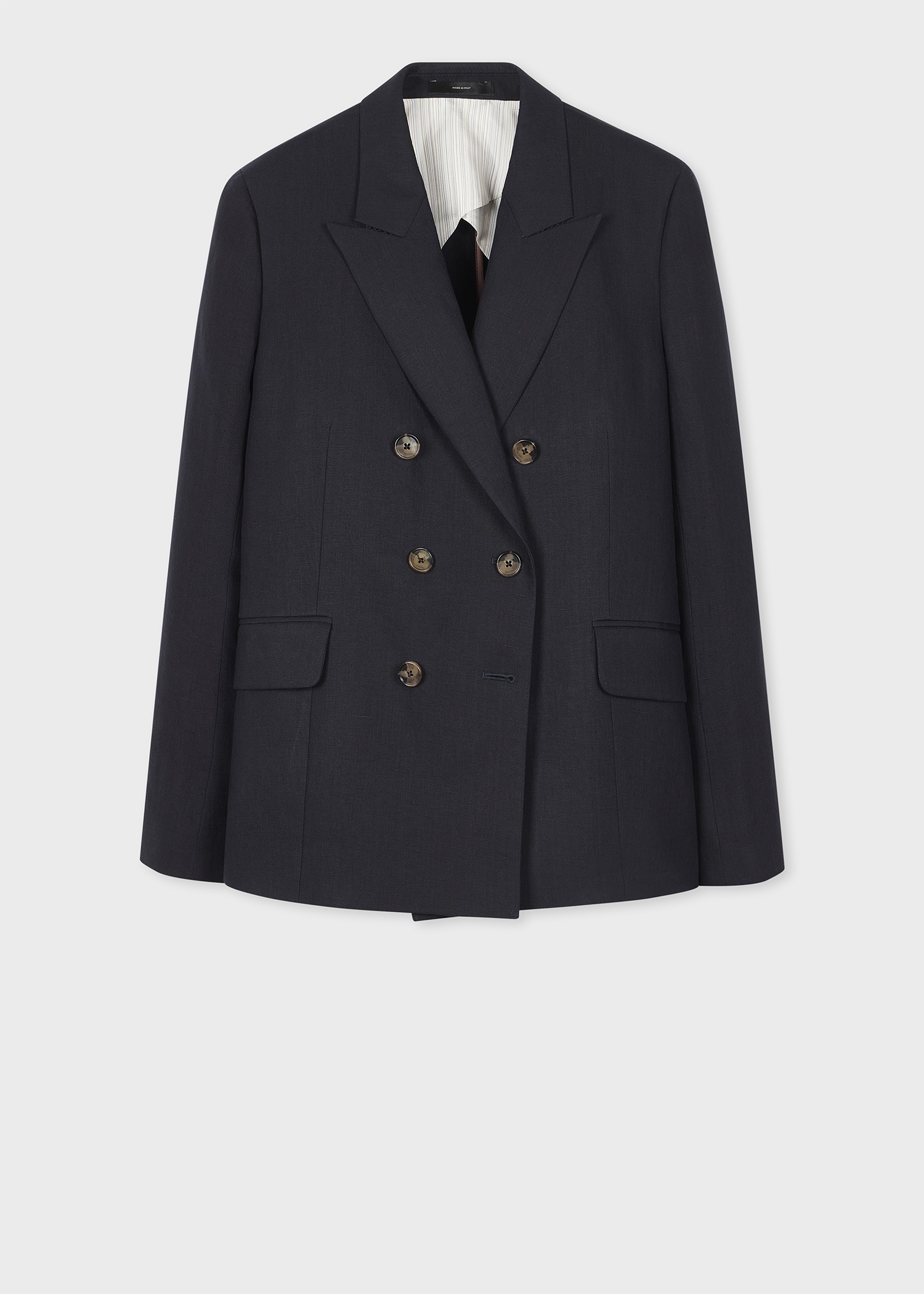 Women's Dark Navy Double Breasted Linen Blazer - 1