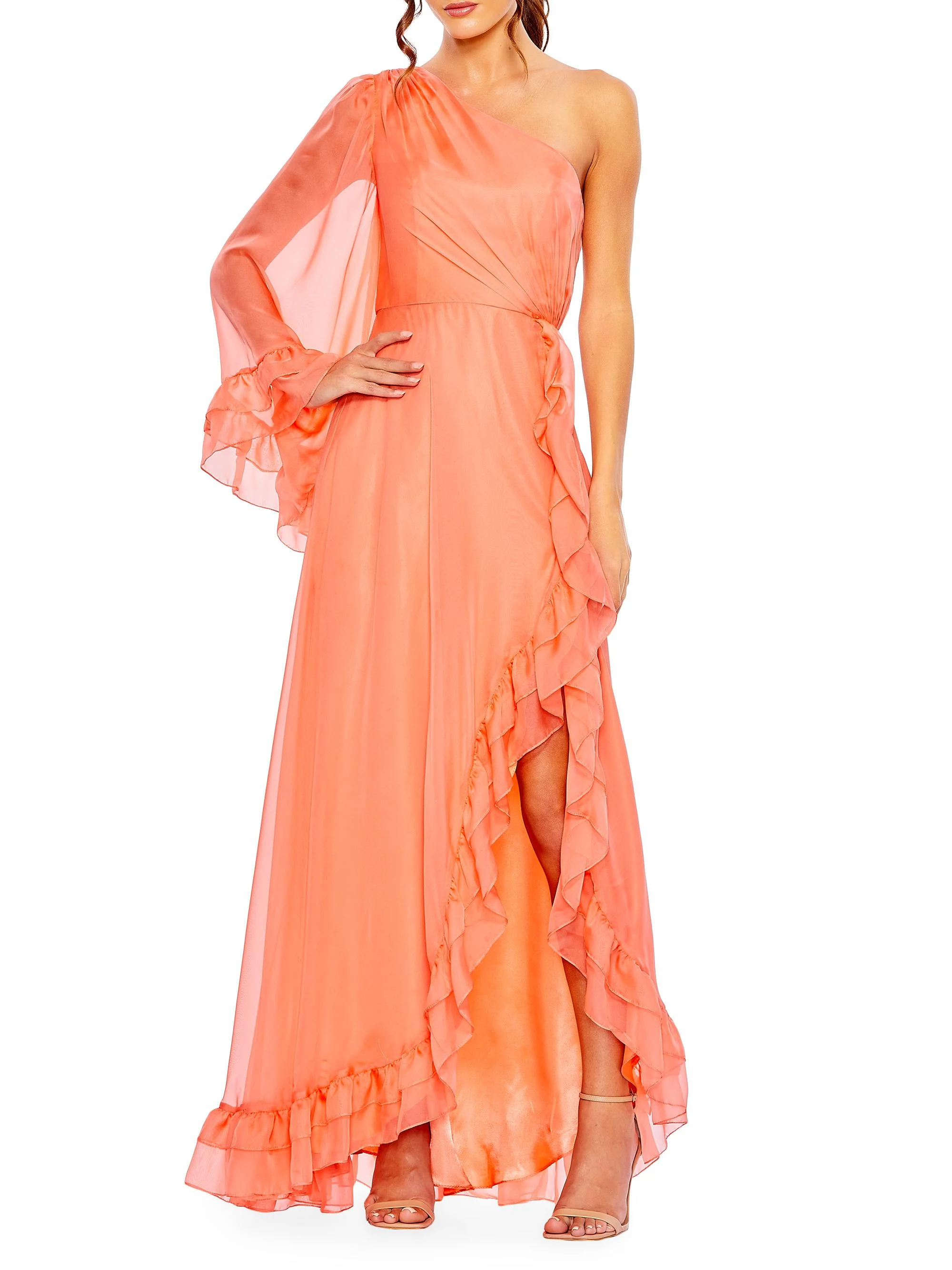 Women's Ieena One-Shoulder Ruffled Gown - Light Coral - 1