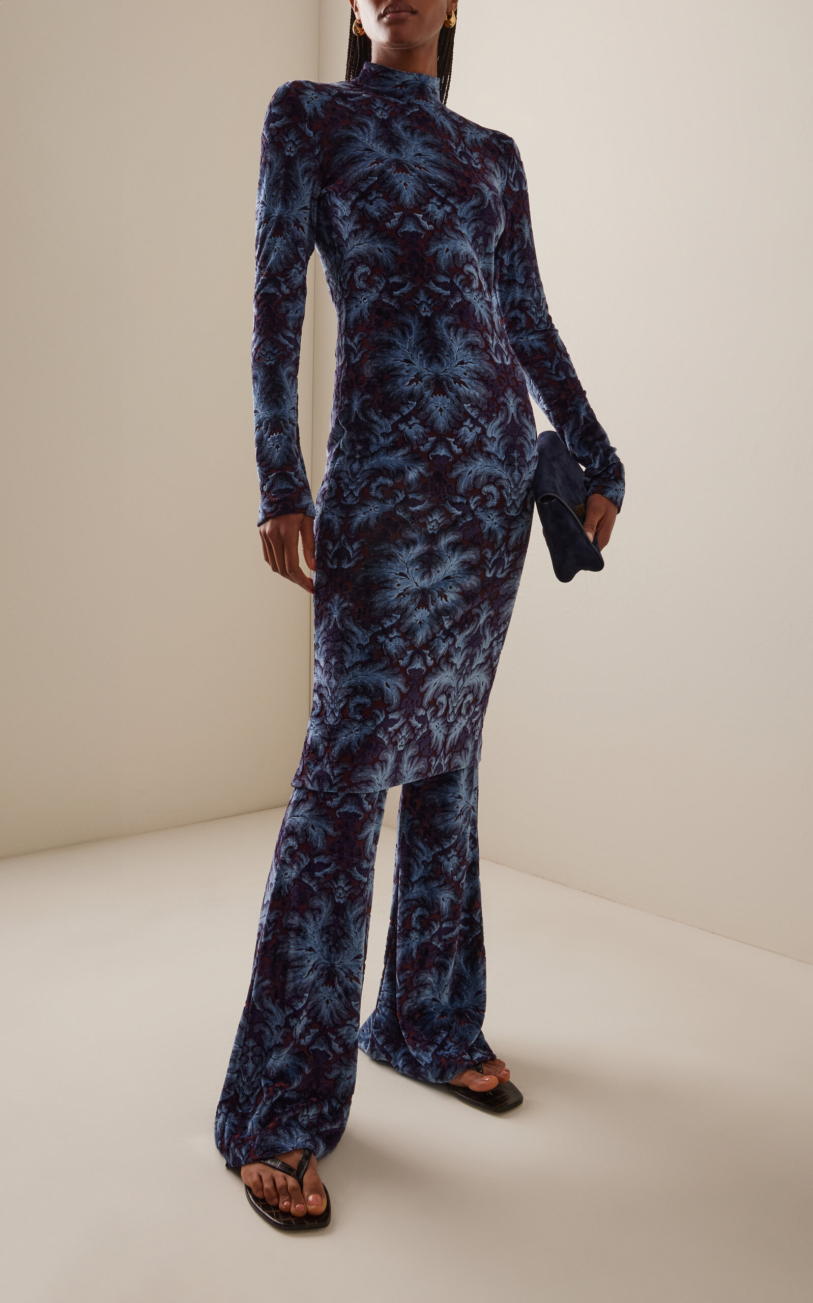 Printed Crepe Flared Pants blue - 2