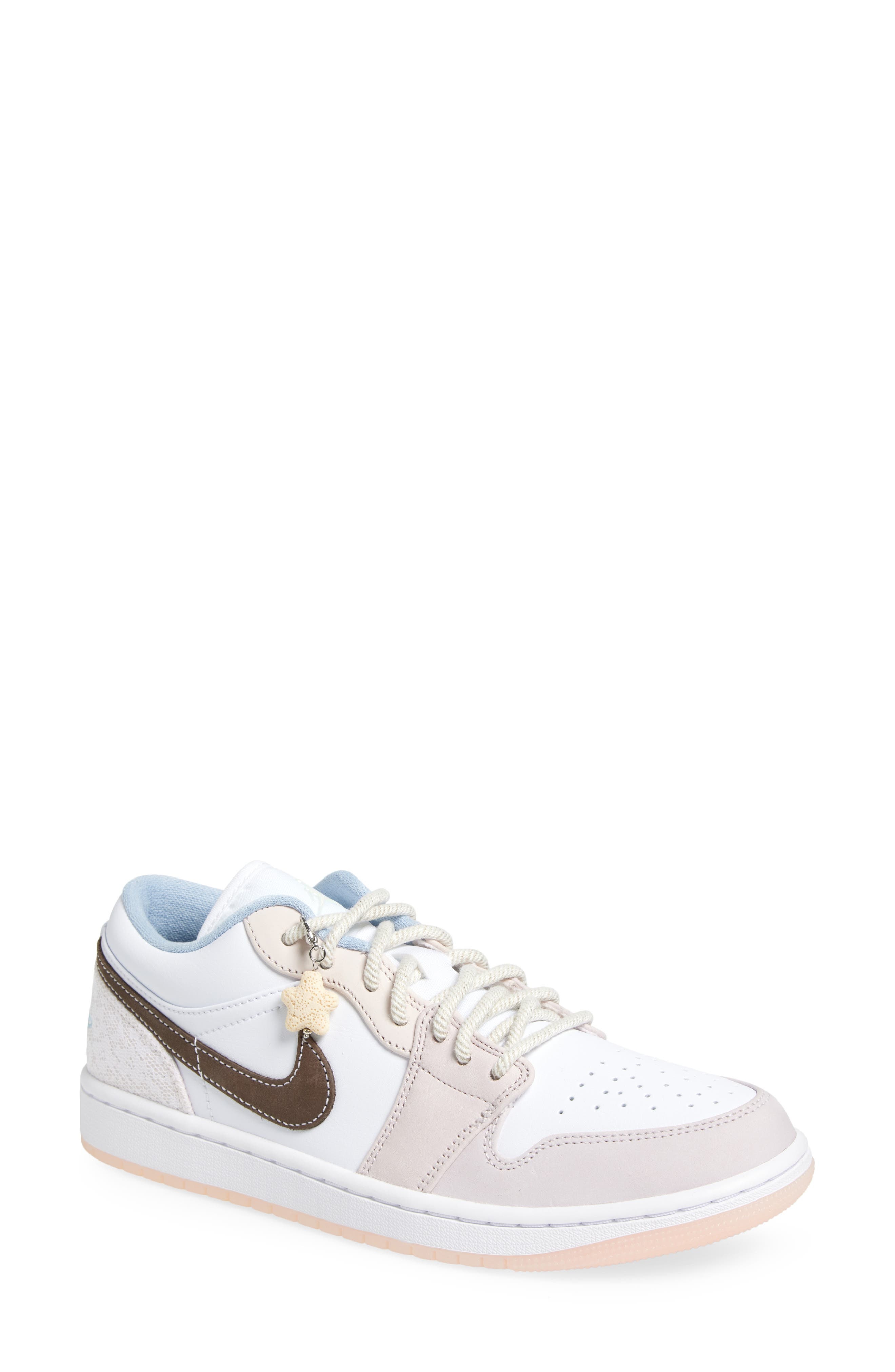 Air Jordan 1 Low Sneaker in White/Ironstone/White/Pink at Nordstrom - 1