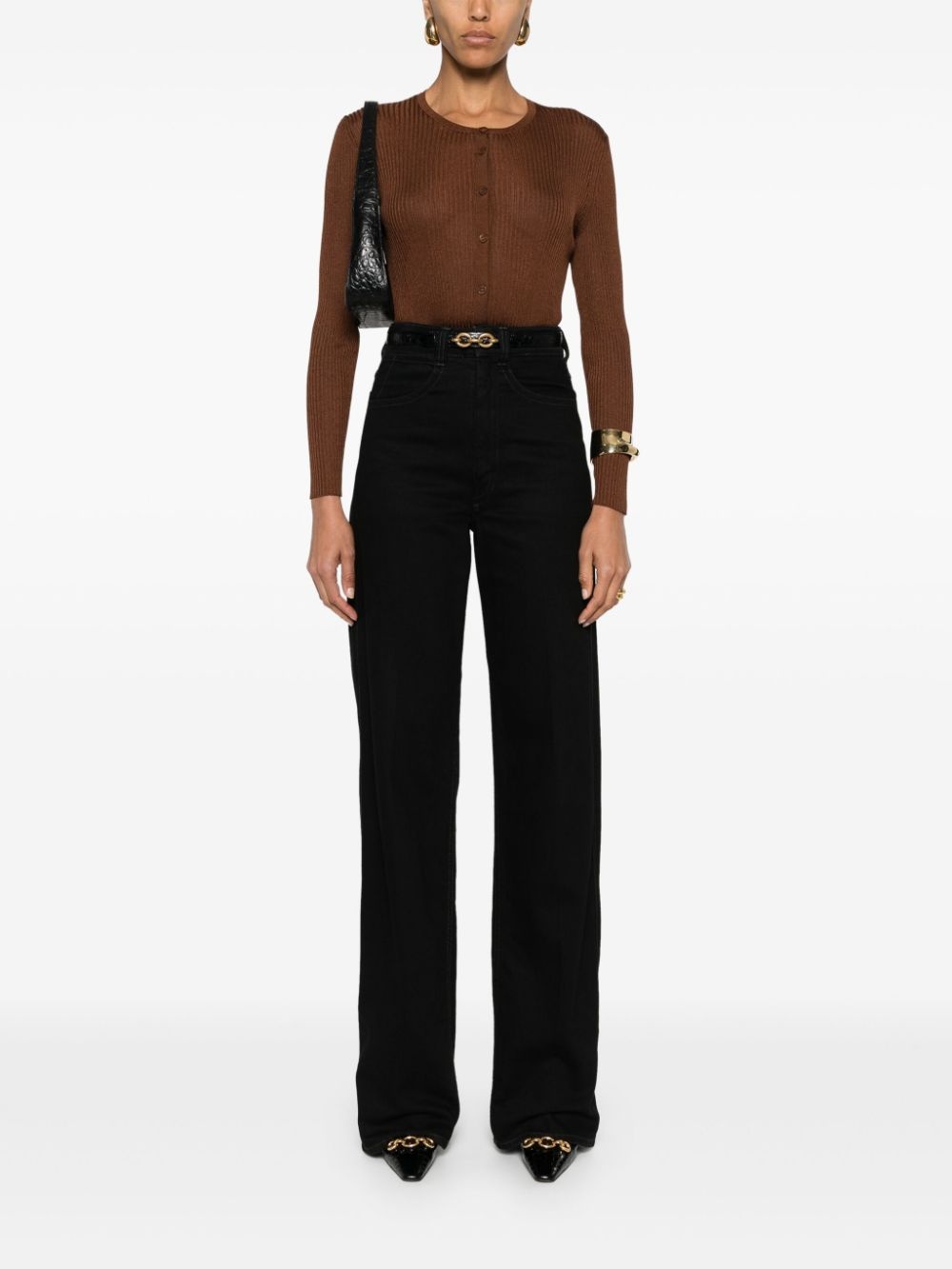 round-neck ribbed cardigan - 2
