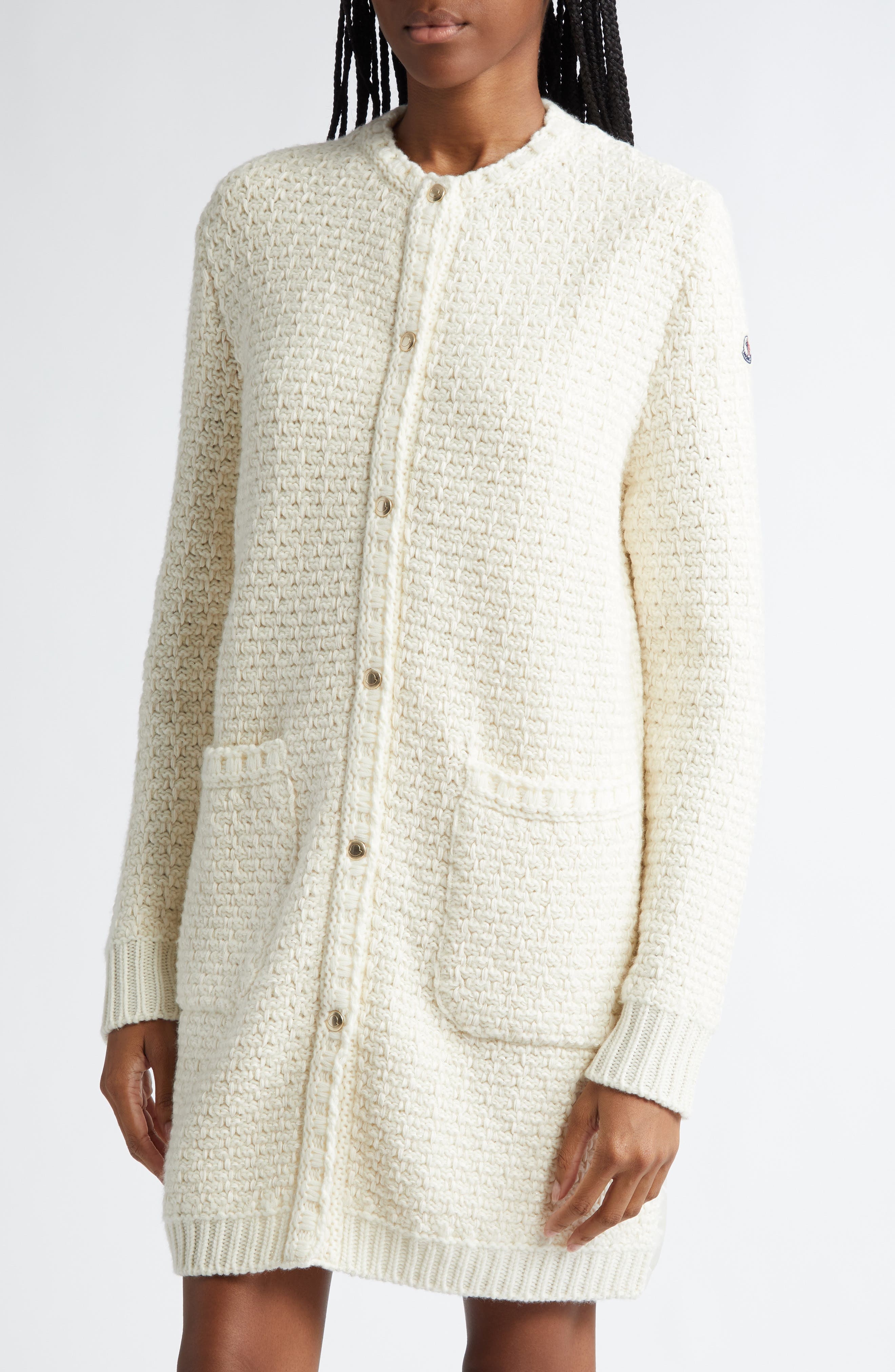 Moncler Mixed Media Down Cardigan in Silk White at Nordstrom - 5