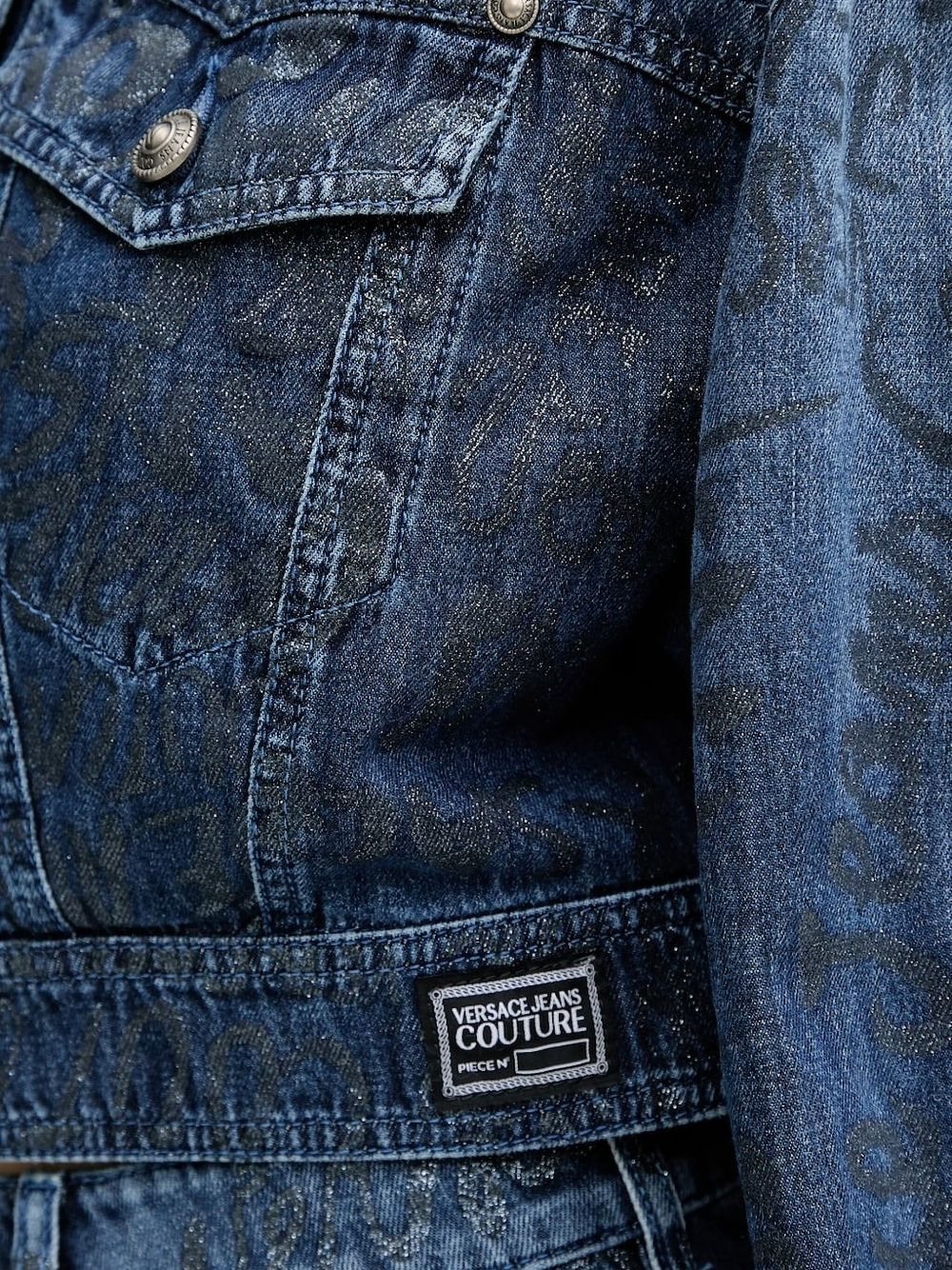 metallic-print denim jacket - 4