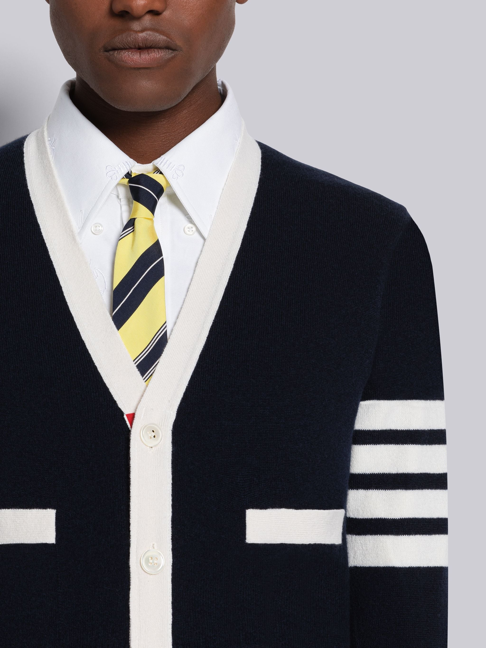 Cashmere Stripe V-Neck Cardigan - 5