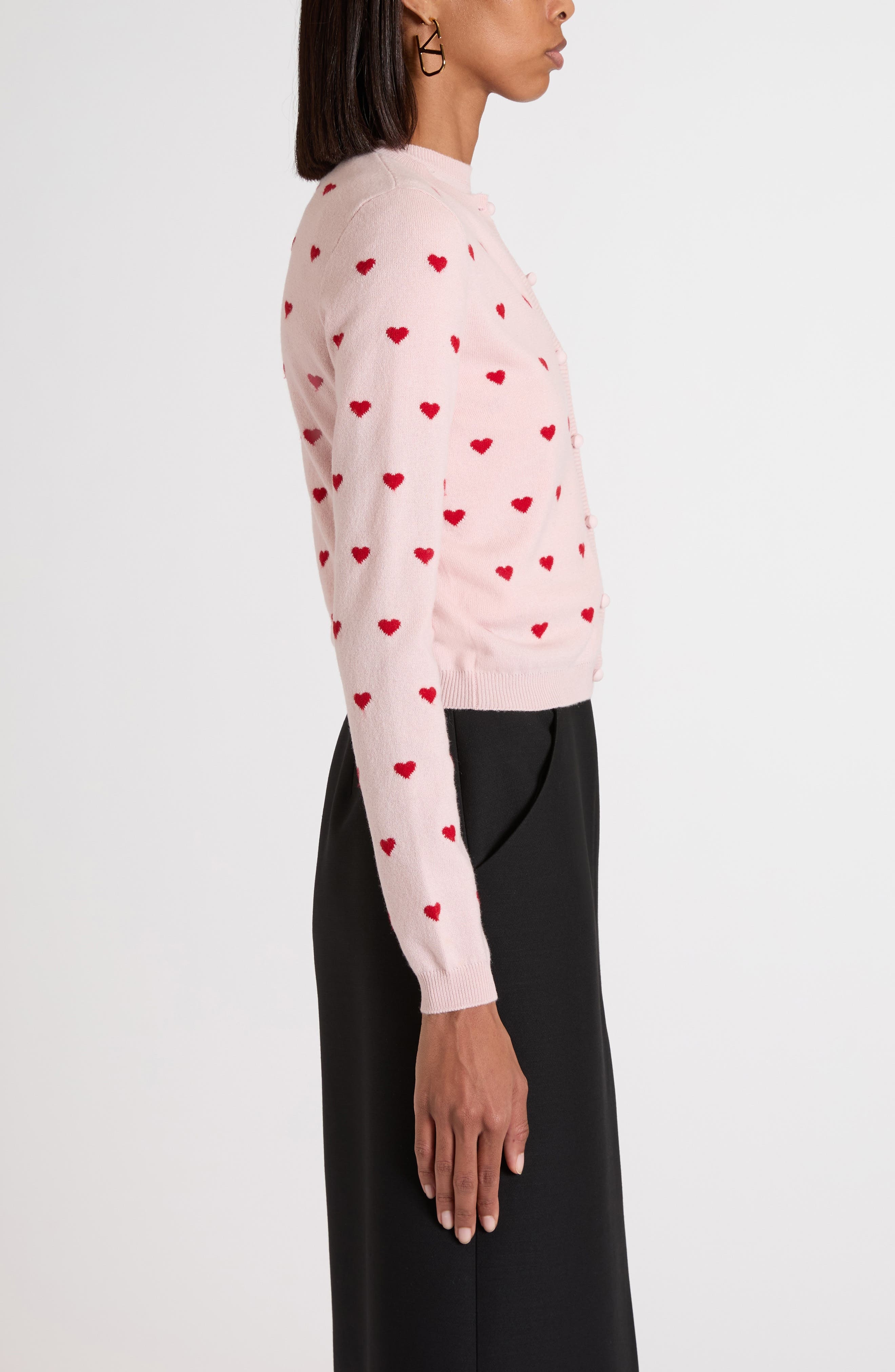 Valentino Garavani Heart Jacquard Cashmere Cardigan in Rose/Silver at Nordstrom - 4