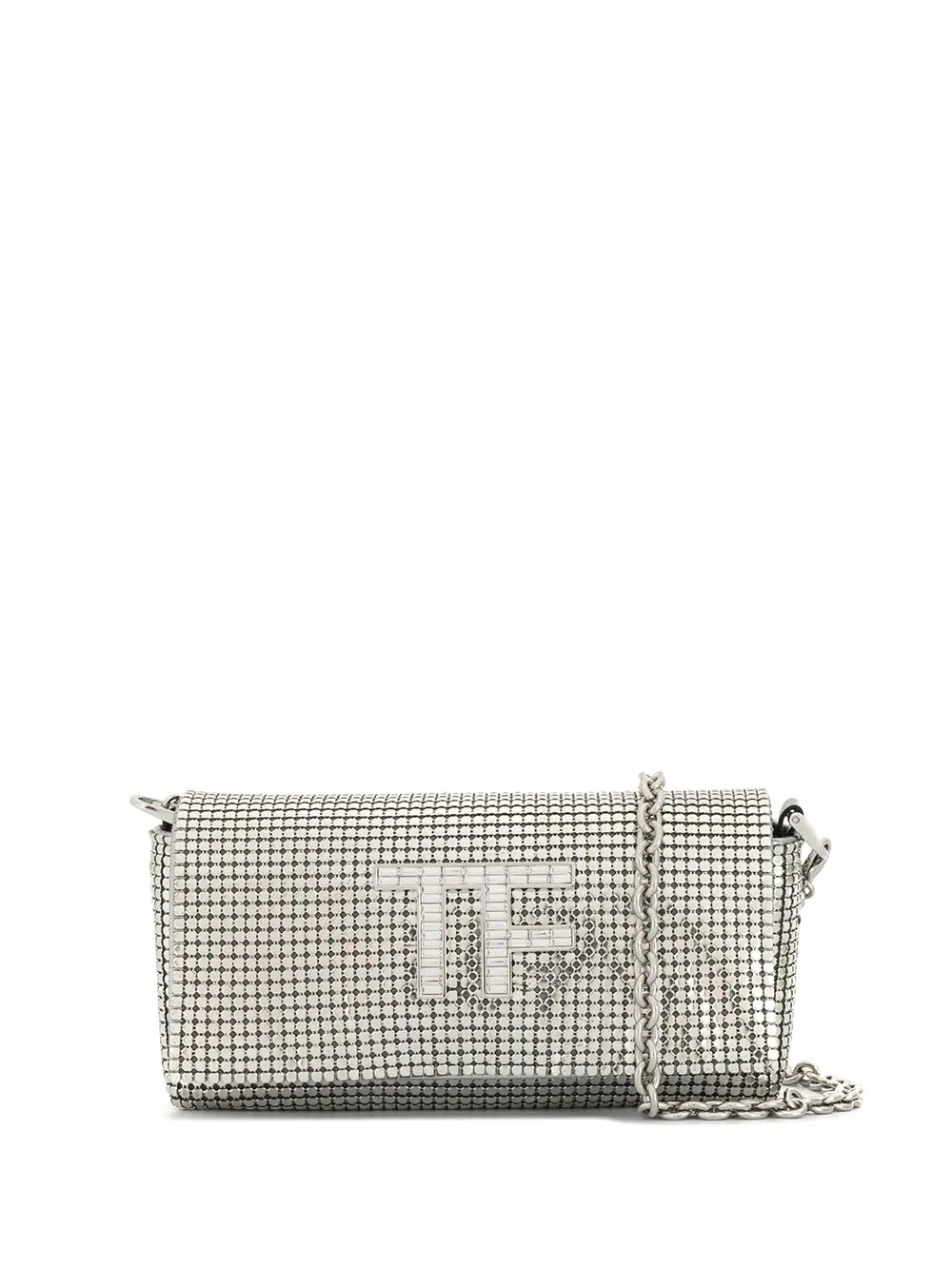 crystal-logo chainmail shoulder bag - 1