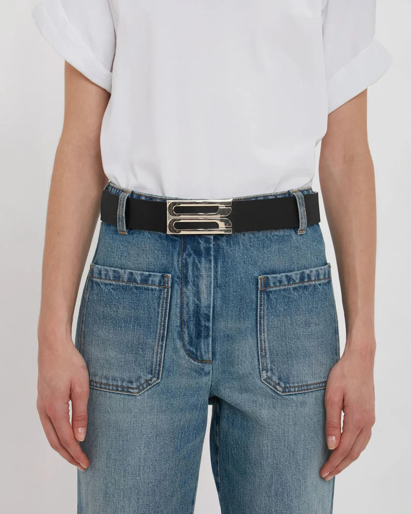 Victoria Beckham SILVER BUCKLE JUMBO DORIAN BELT IN BLACK GRAINED LEATHER outlook