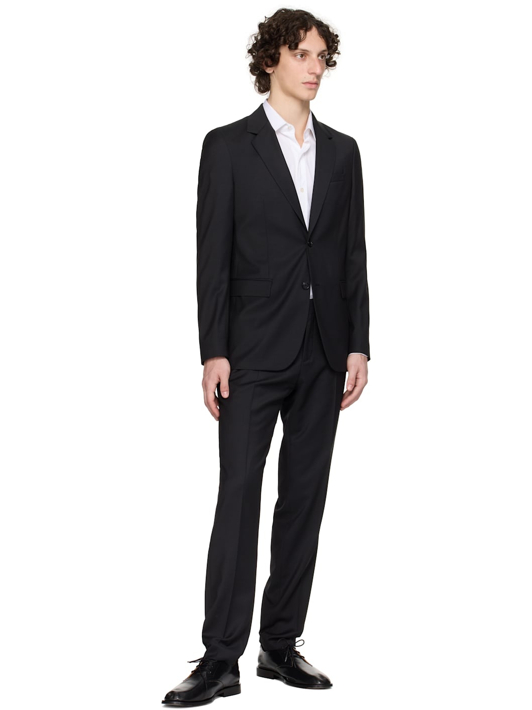 Black Slim-Fit Micro-Pattern Virgin Wool Suit - 5