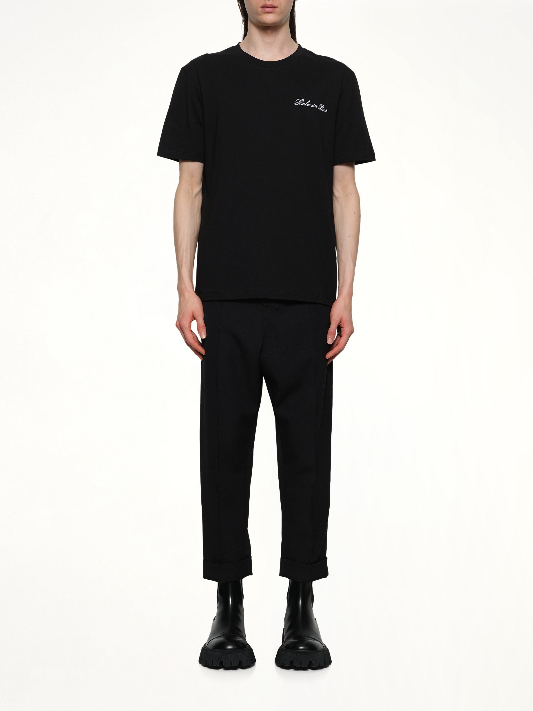 Balmain Signature Embroidered T-Shirt in Black/White - 7