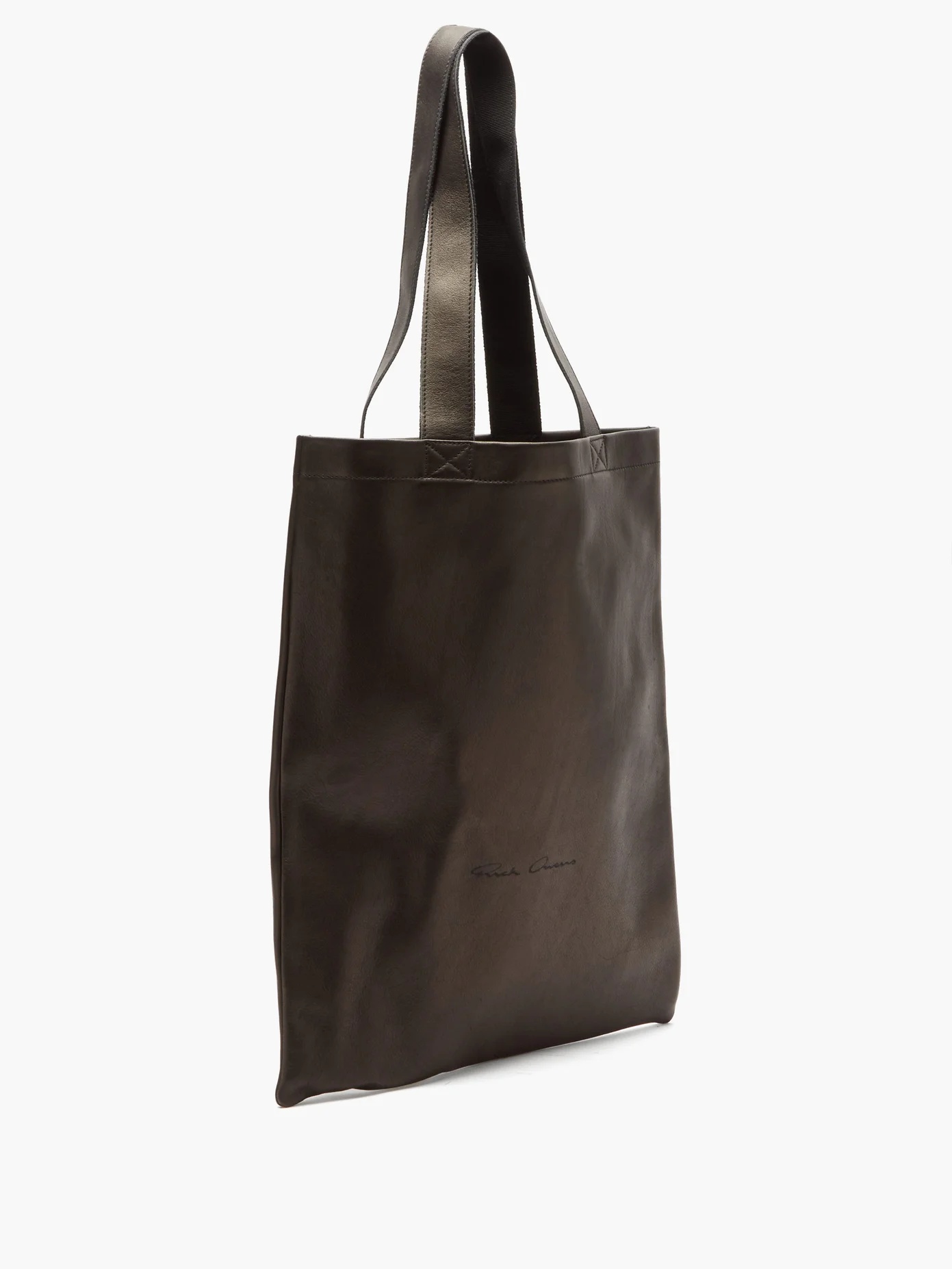 Stitched logo-embossed leather tote bag - 4