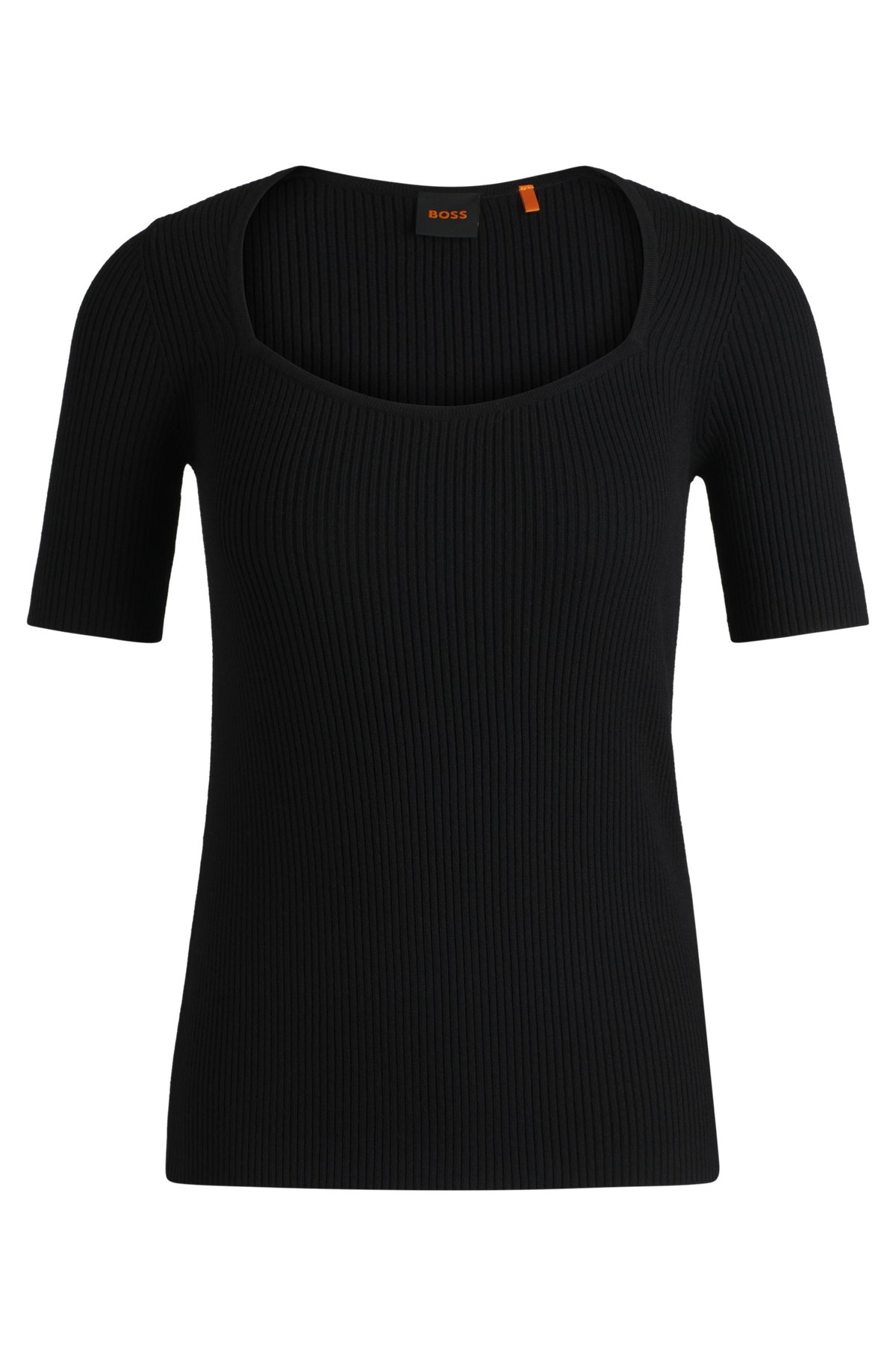 SQUARE-NECK SHORT-SLEEVED SWEATER IN RIBBED STRETCH FABRIC - 1