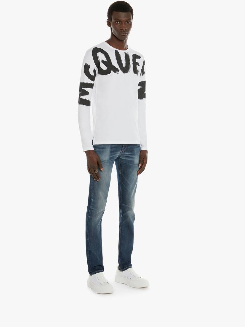 Men's McQueen Graffiti Denim Jeans in Washed Blue - 3