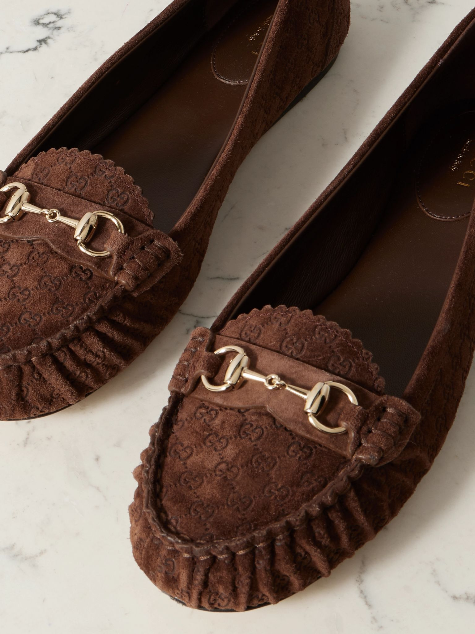 Kensington horsebit-detailed debossed suede loafers Brown - 4