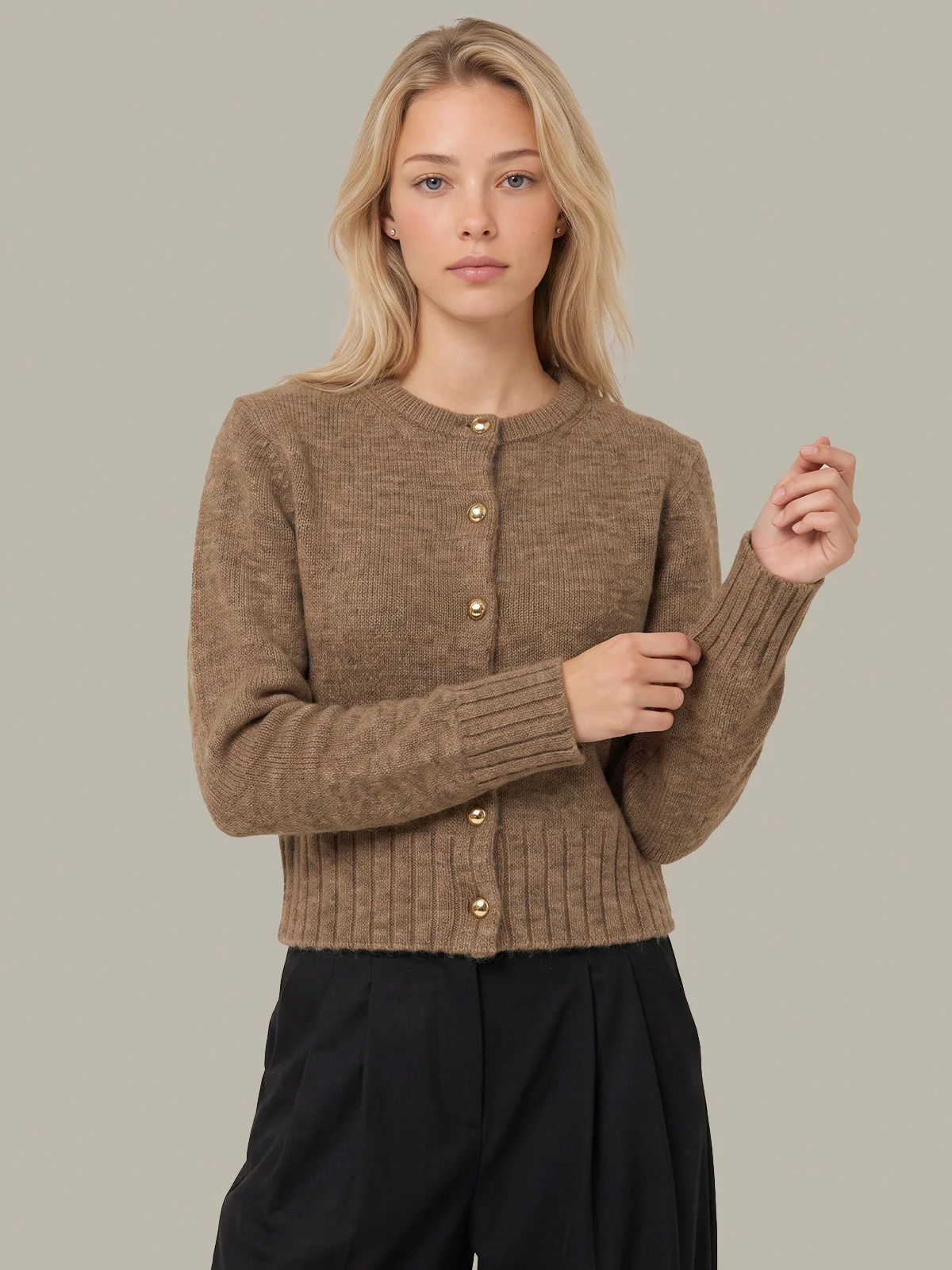 James Fuzzy Button Crew Cardigan - 1