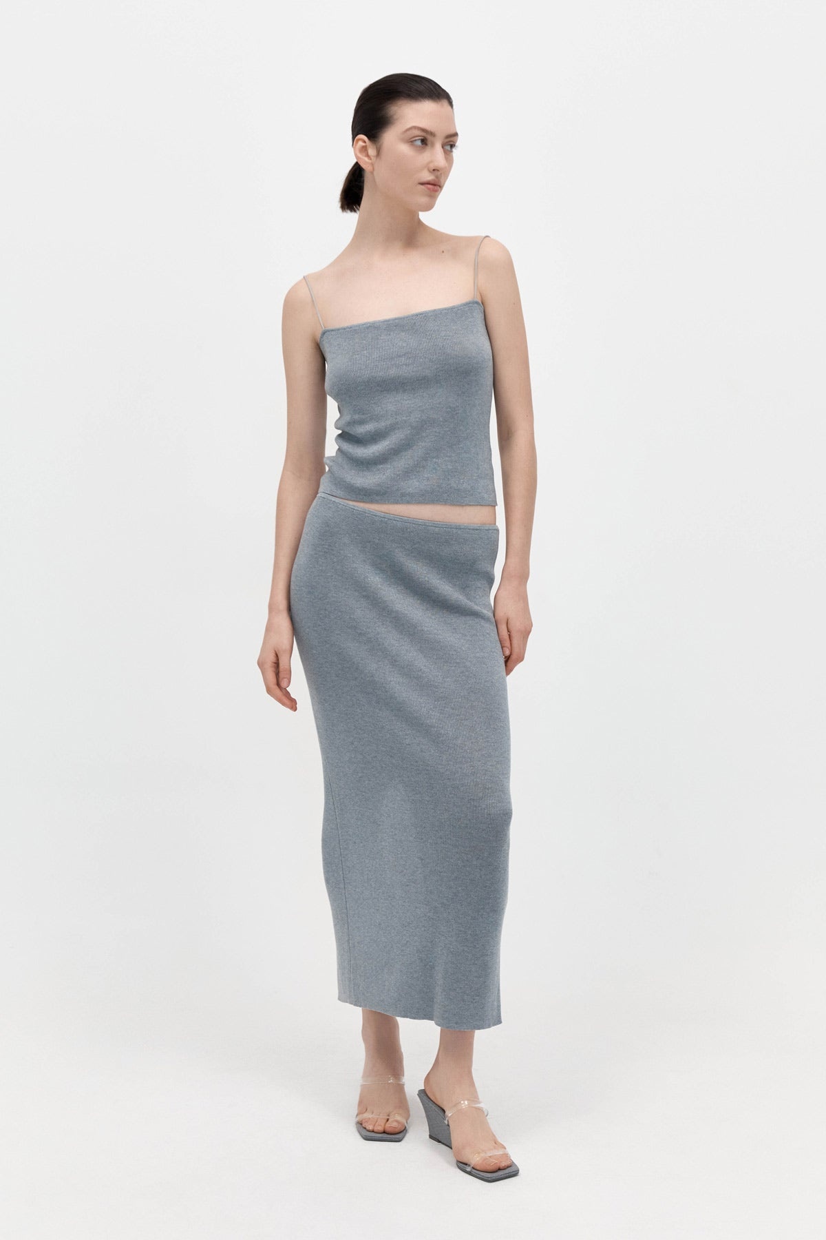 Low Waist Knit Skirt - Grey Marle - 1