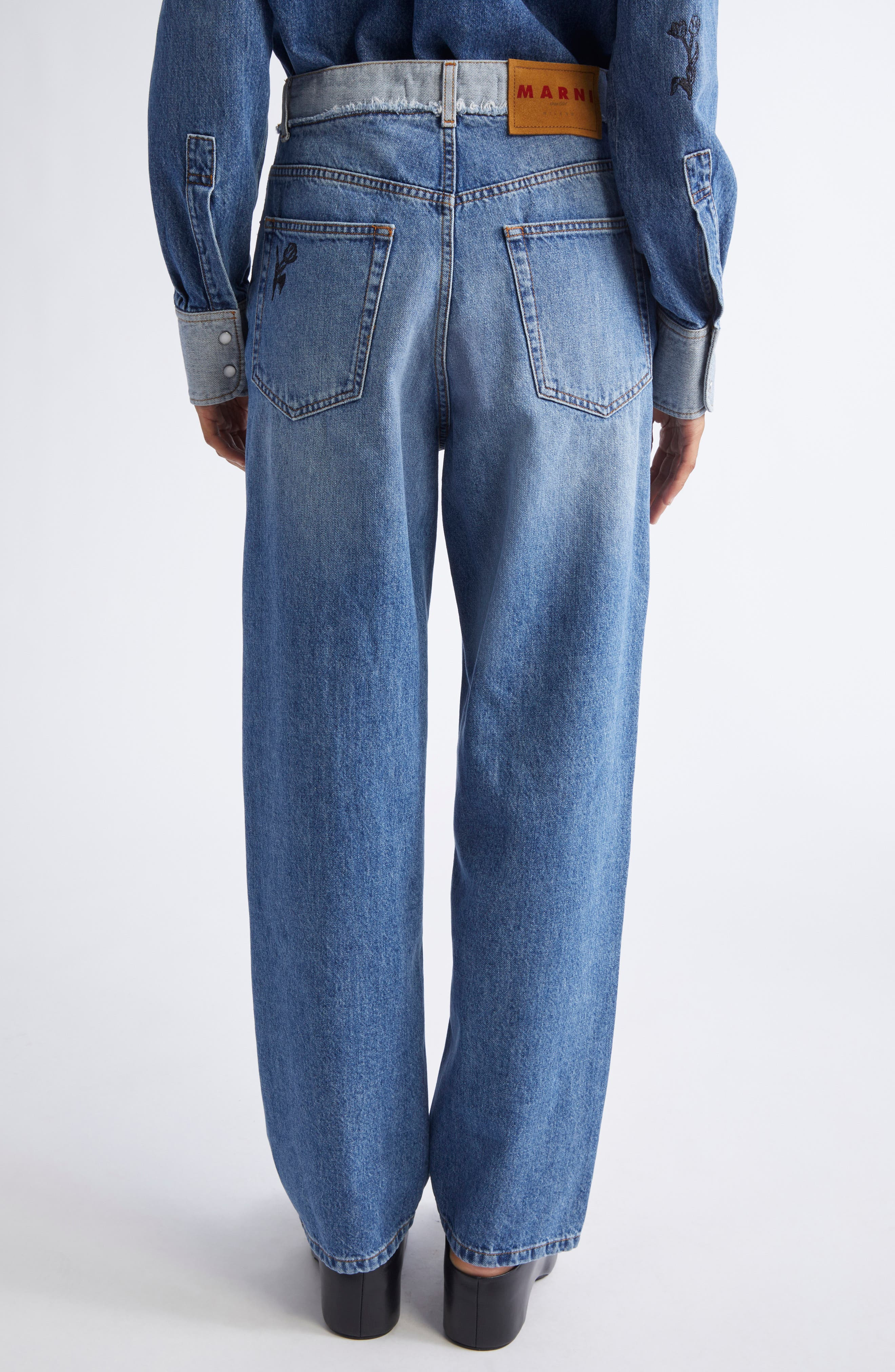 Marni Embroidered Spliced Jeans in Azure at Nordstrom - 3
