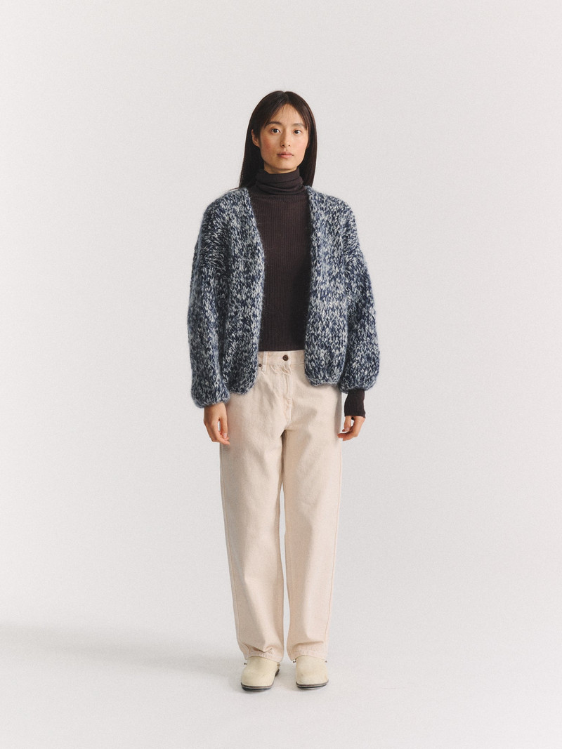 CASEY/CASEY SHORT CARDIGAN - NAVY/PORCELAIN outlook