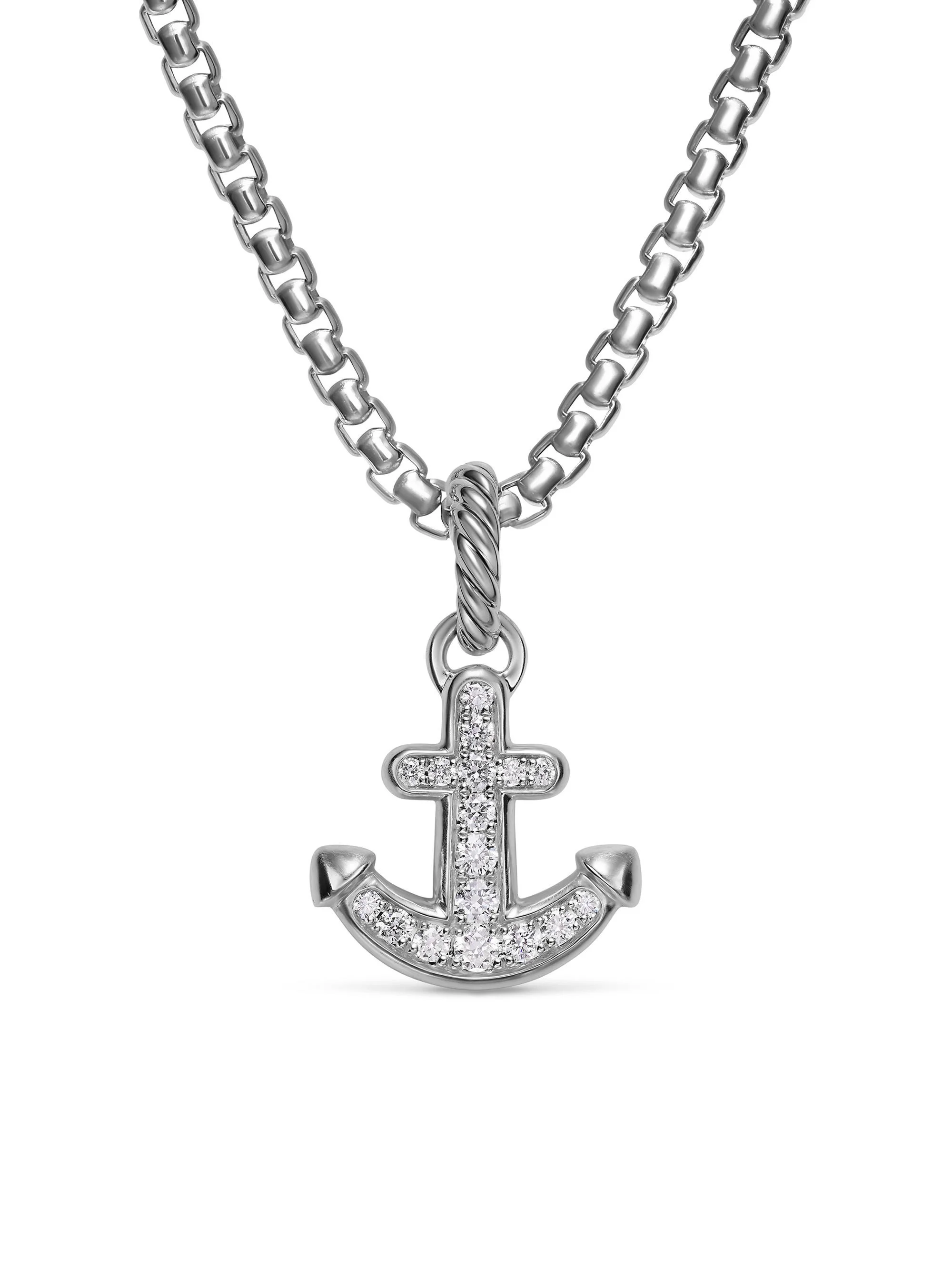 Women's Anchor Amulet in Sterling Silver with Diamonds, 14.2MM - Diamond - 1