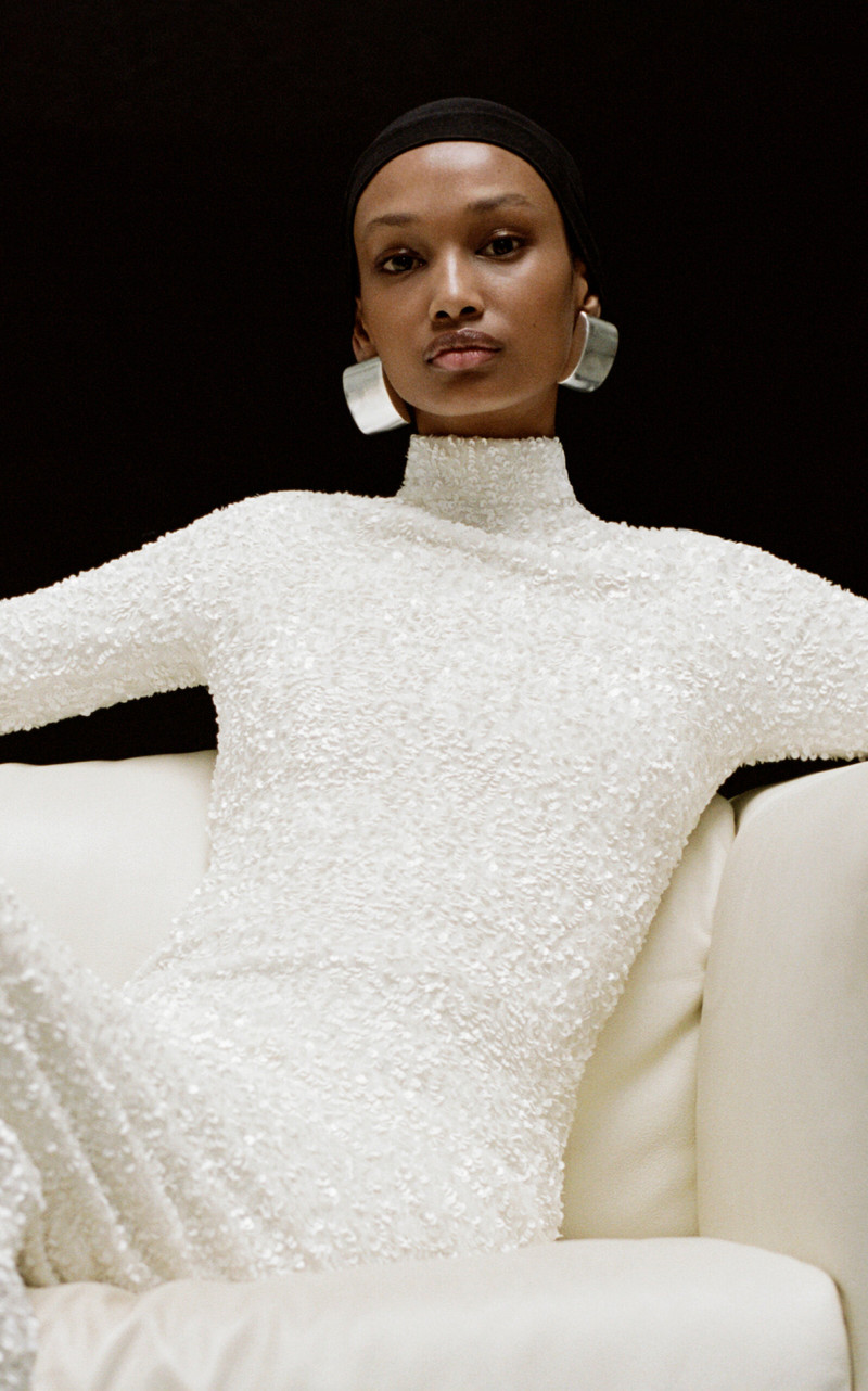 ADAM LIPPES Sequined Turtleneck Maxi Dress white outlook
