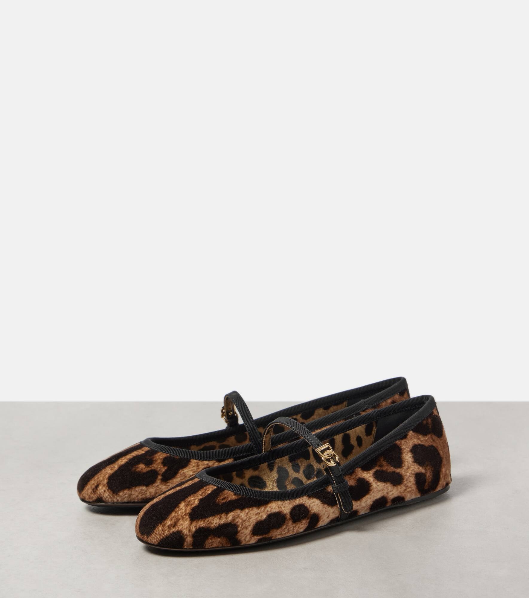 Vally leopard-print velvet Mary Jane flats - 4