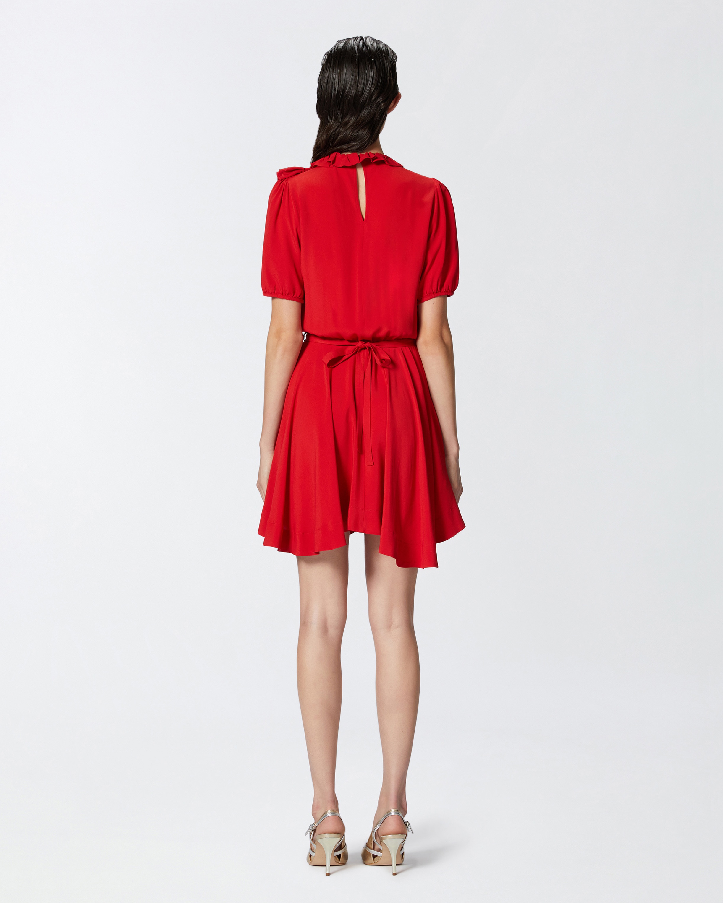 SILK-BLEND MINI DRESS WITH ROSE AND RUFFLES - 4