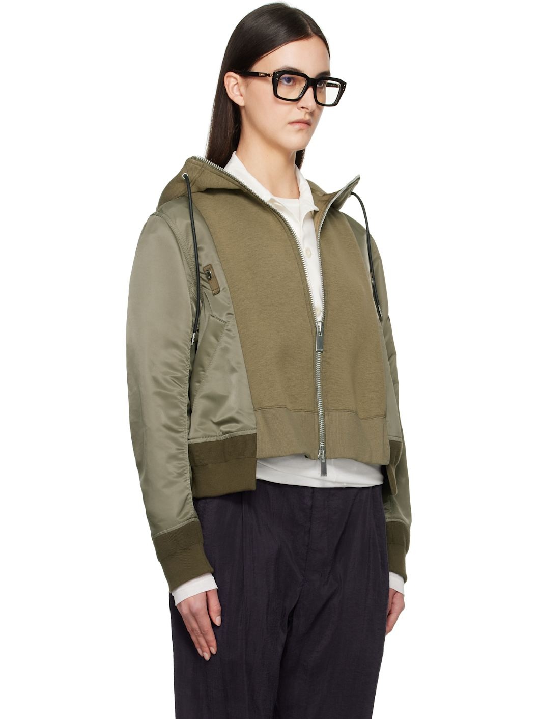 Khaki Sponge Sweat x Nylon Twill Hoodie - 2