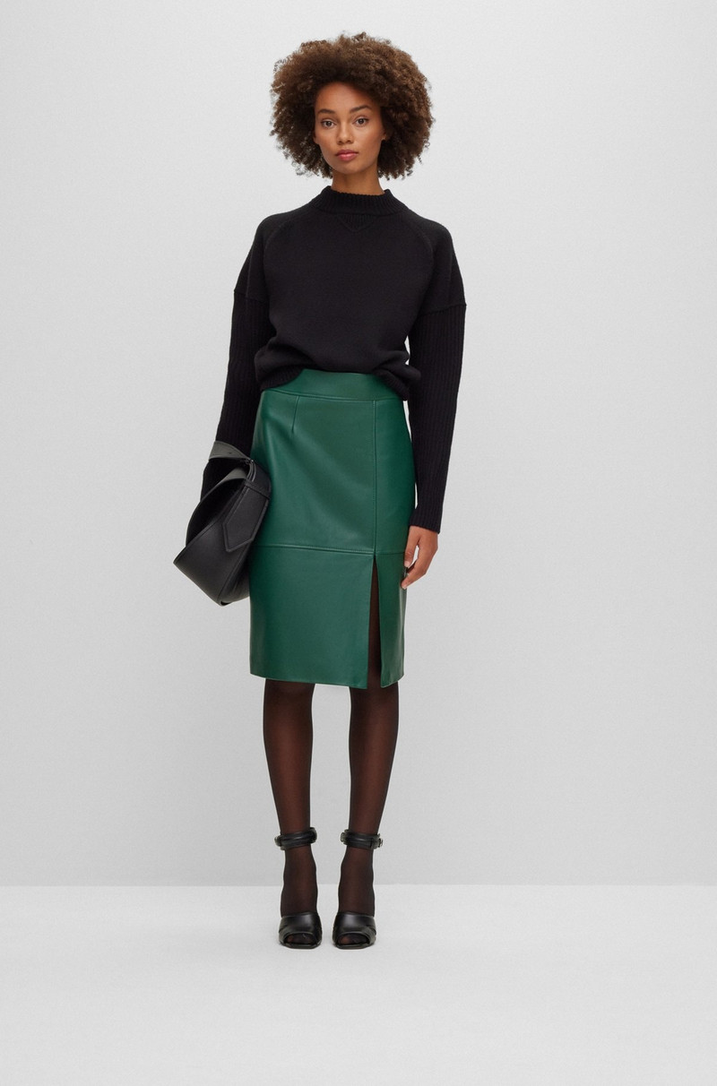 BOSS SLIM-FIT PENCIL SKIRT IN GRAINED LEATHER outlook