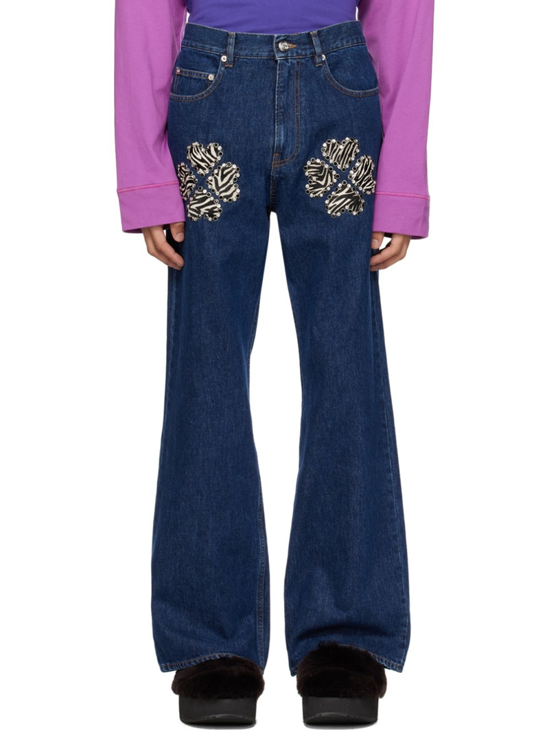 Blue Studded Zebra Bootcut Jeans 1