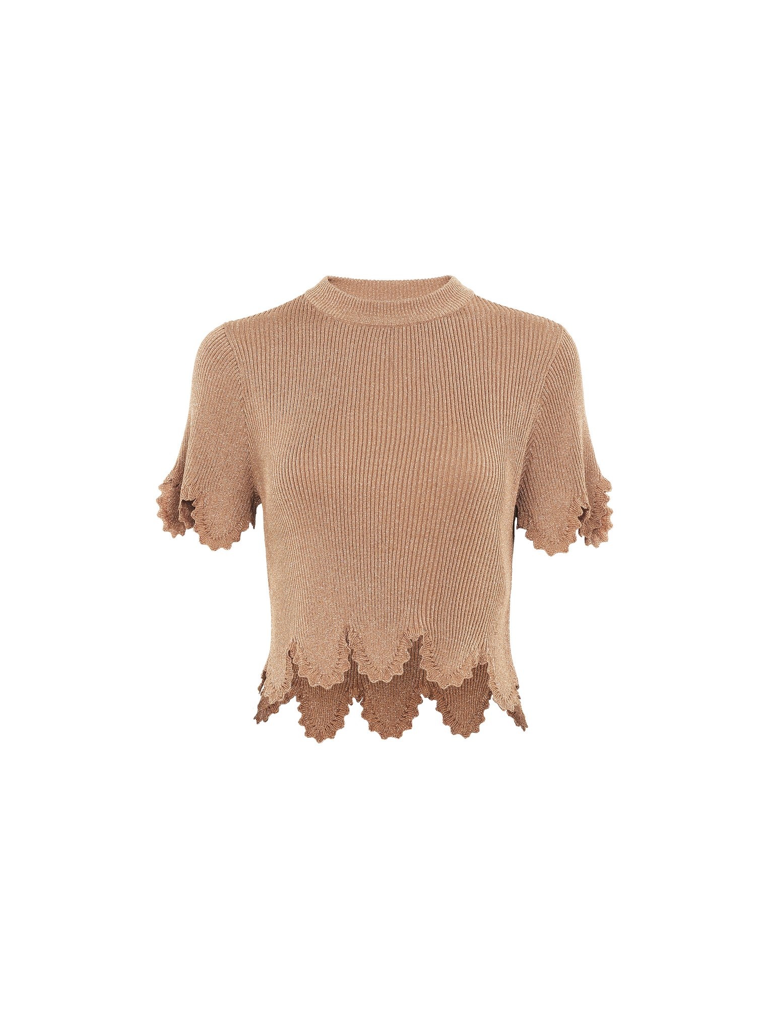 CROPPED SCALLOP TOP IN VISCOSE-BLEND KNIT - 1