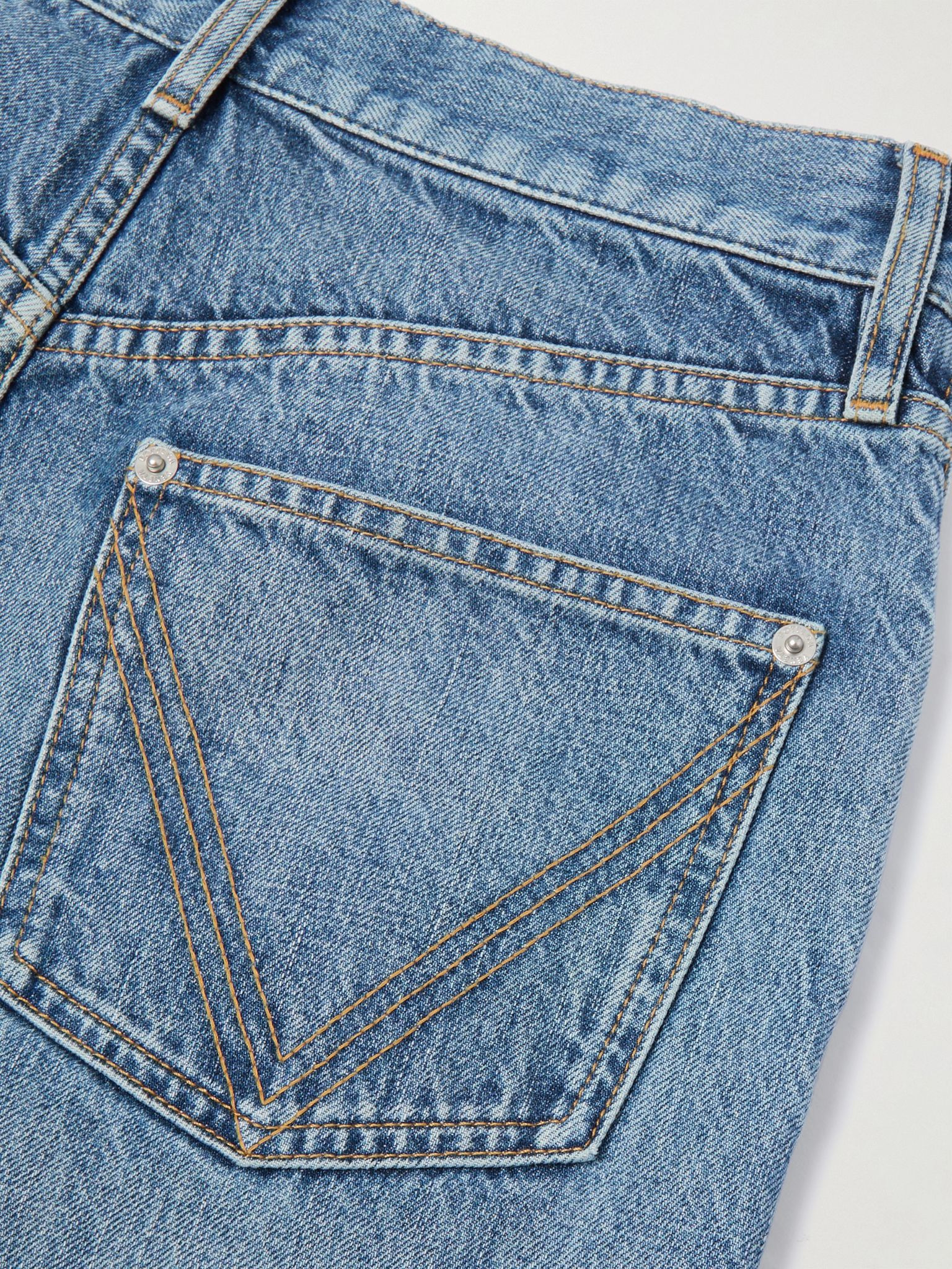 Suede-trimmed high-rise straight-leg organic jeans Blue - 5
