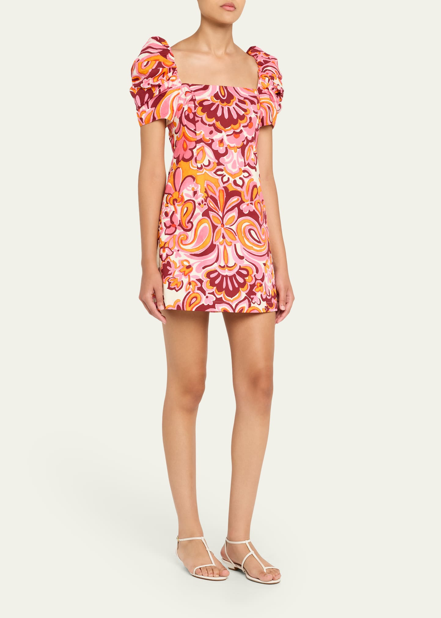 Kelly Blue Tile Print Puff-Sleeve Dress - 4