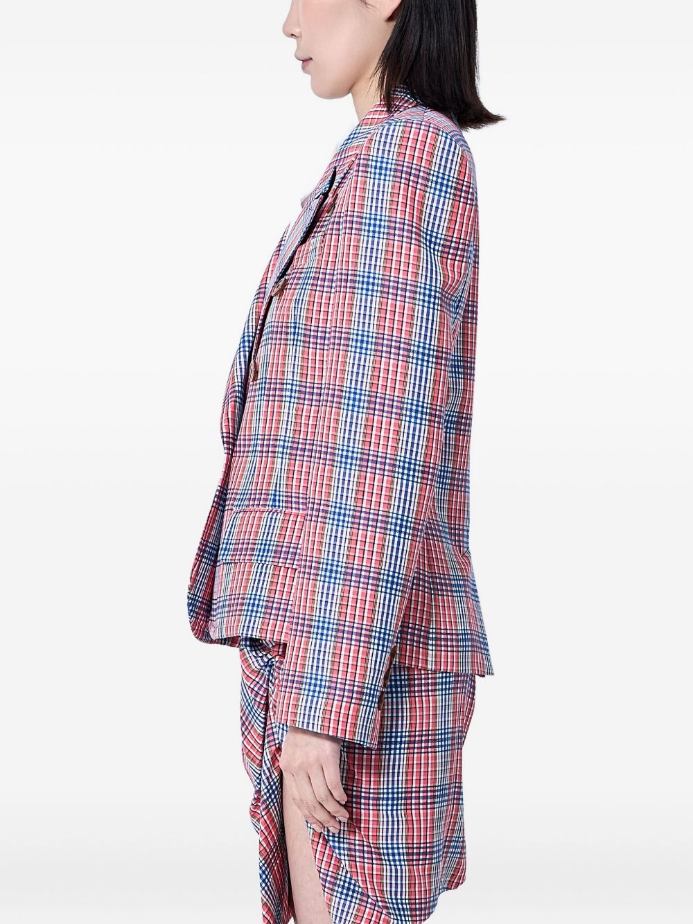 check-pattern double-breasted blazer - 3