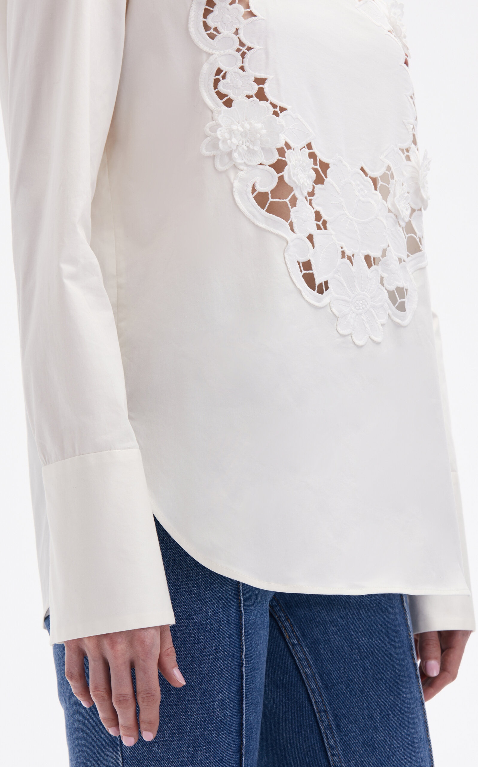 Floral-Appliquéd Cotton-Poplin Blouse white - 8