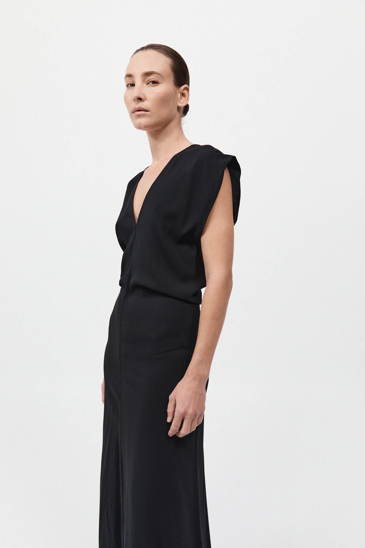Plunge Drape Dress - Black - 3