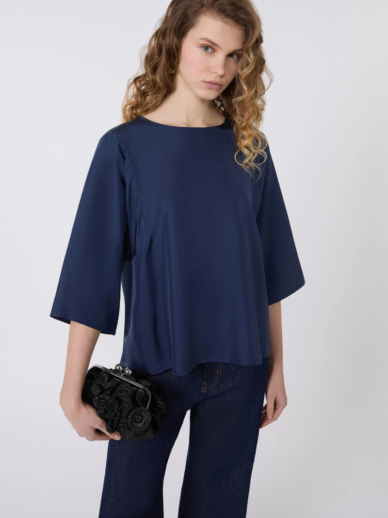 FASTOSO Habotai silk and jersey blouse - NAVY 5
