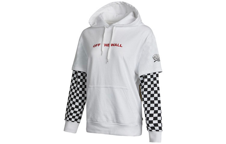 (WMNS) Vans Logo Embroidered Checkerboard Print Hoodies 'White Black' VN0A4UTNWHT - 3