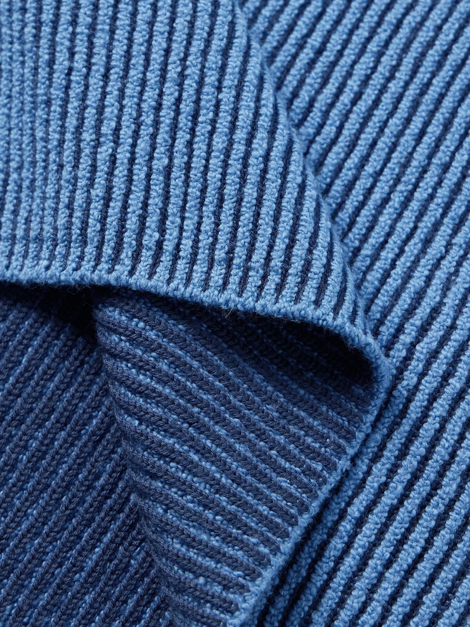 Logo-Appliquéd Ribbed Wool-Blend Mock-Neck Sweater Blue - 4
